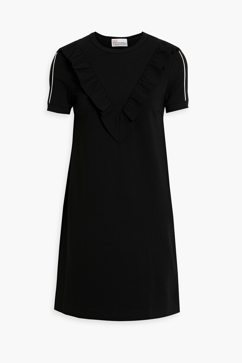 Red Valentino Ruffled Jersey Mini Dress In Black