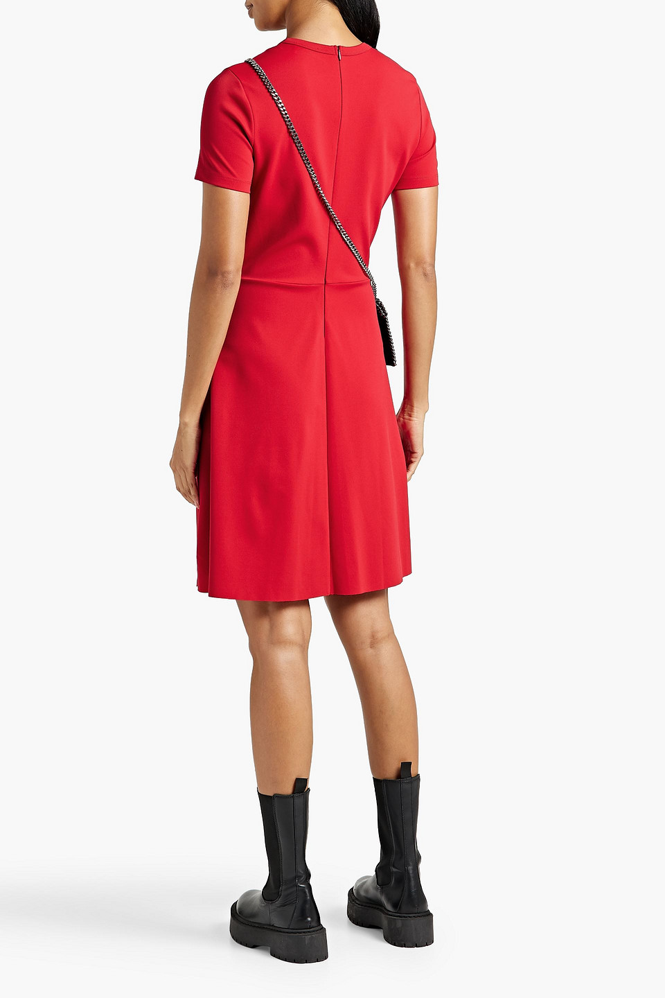 Shop Red Valentino Point D'esprit-trimmed Pleated Stretch-jersey Mini Dress In Red