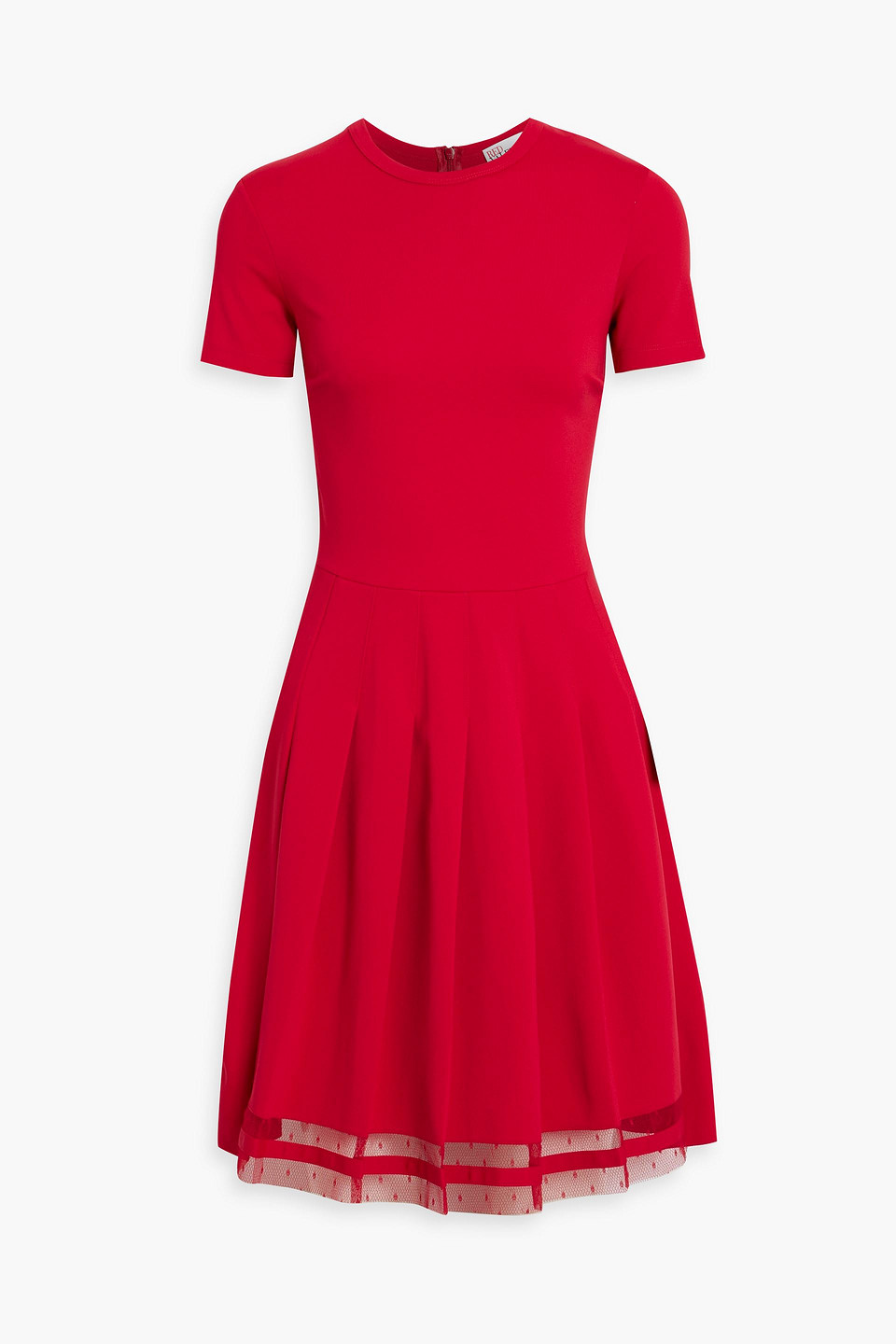 Red Valentino Point D'esprit-trimmed Pleated Stretch-jersey Mini Dress In Red