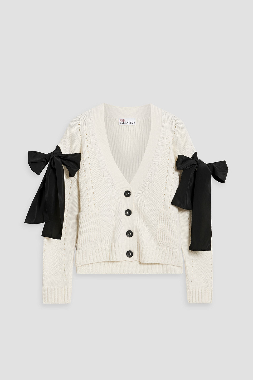 Red Valentino Bow-detailed Pointelle-knit Cardigan In Ivory