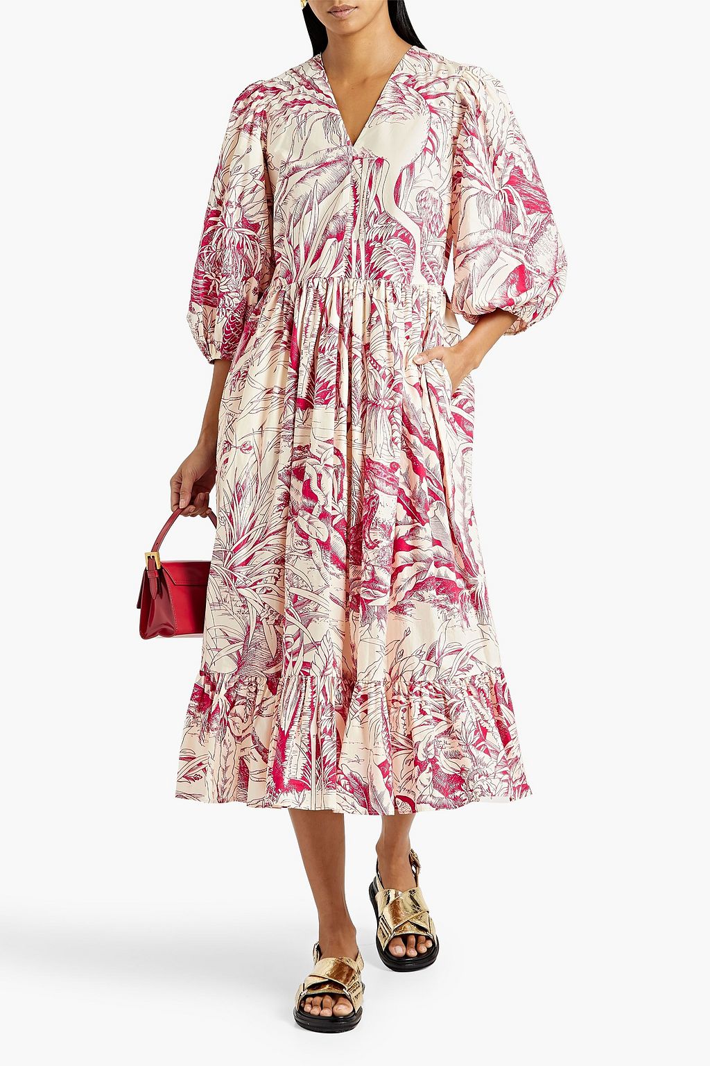 REDVALENTINO Printed cotton-poplin midi dress