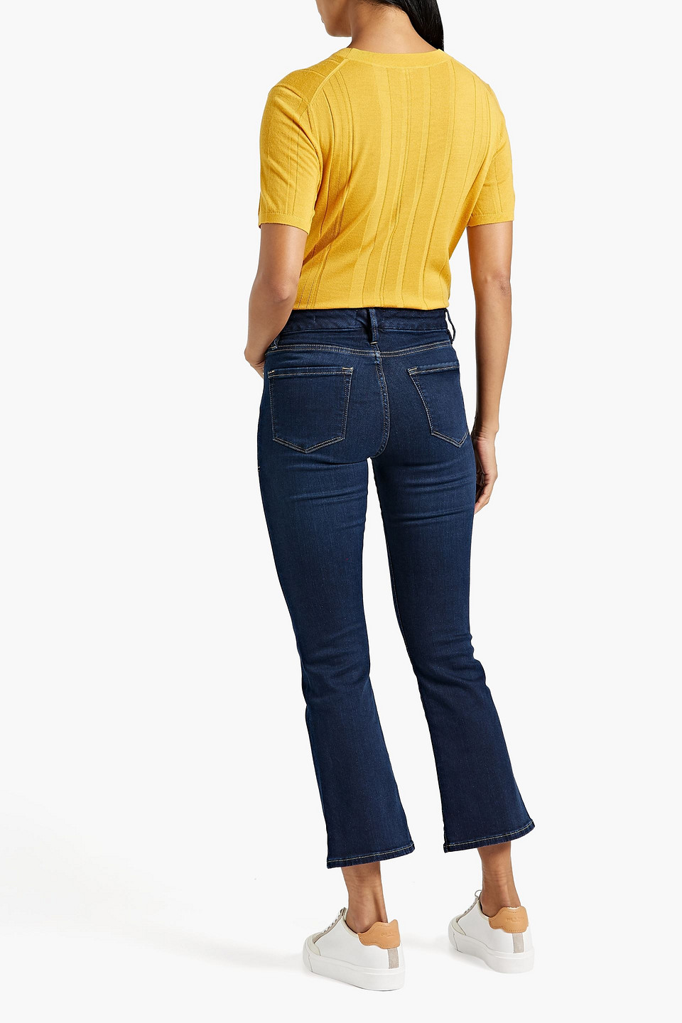 Shop Frame Le Crop Mini Boot Cropped Mid-rise Bootcut Jeans In Dark Denim