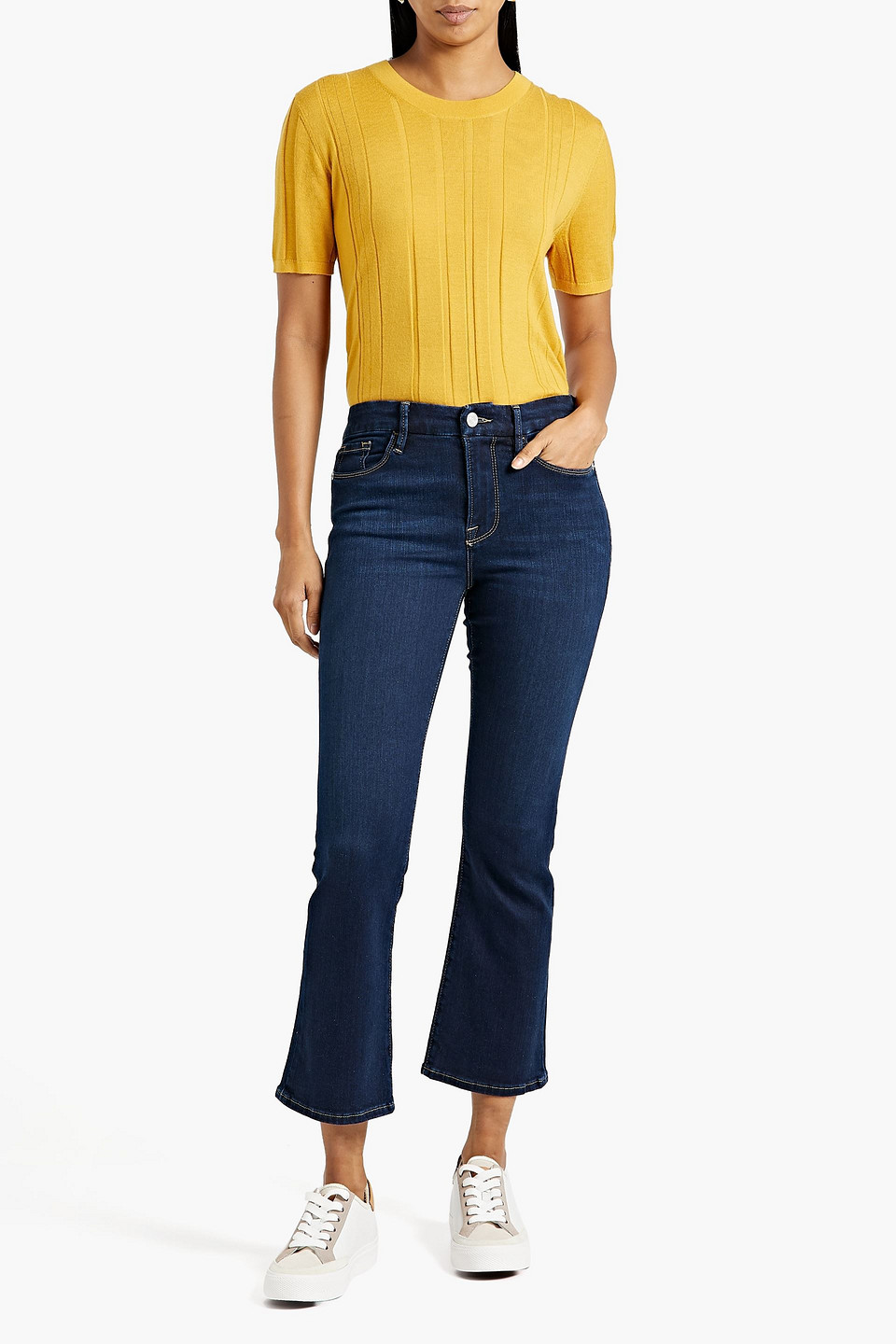 Frame Le Crop Mini Boot Cropped Mid-rise Bootcut Jeans In Dark Denim