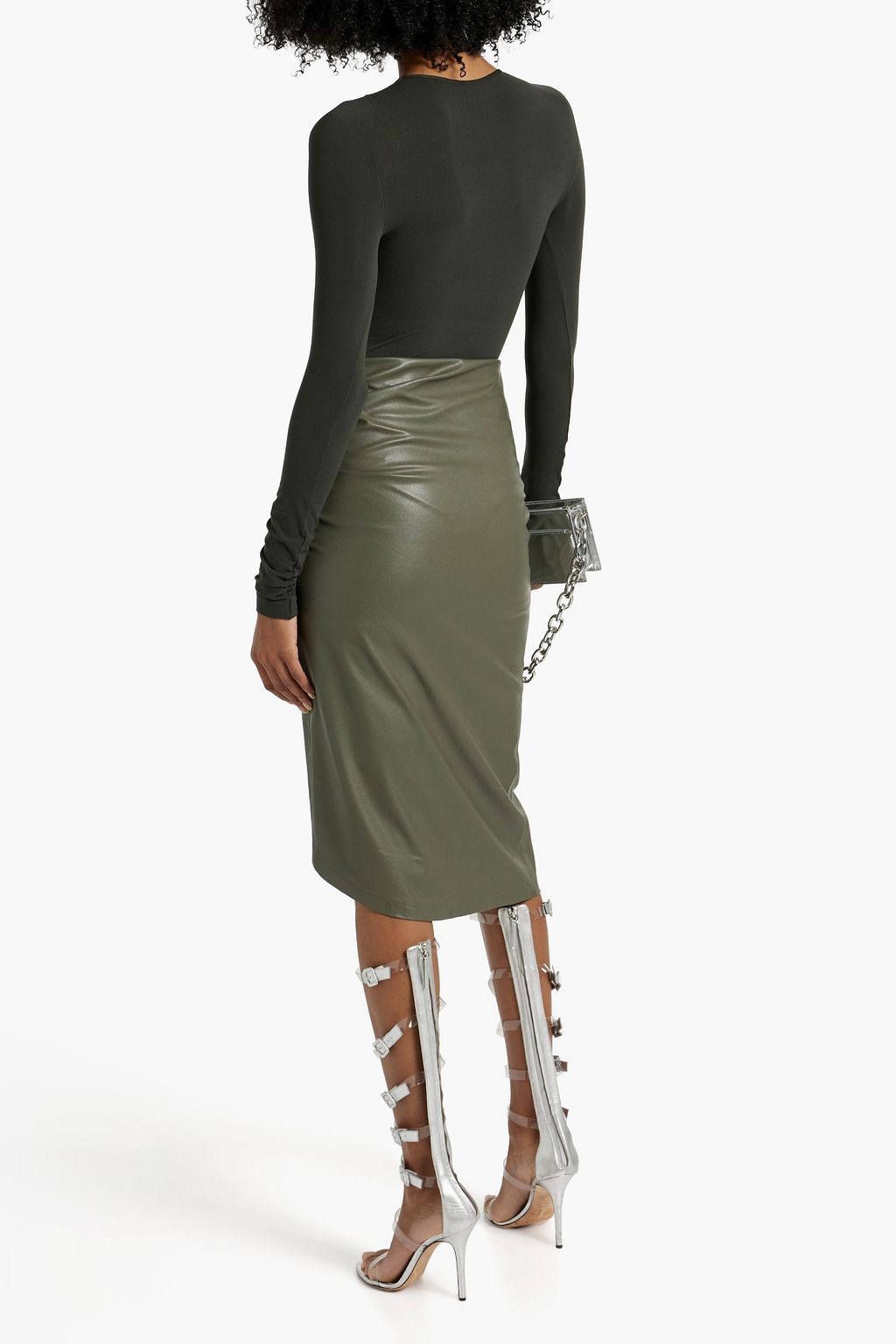 HELMUT LANG Wrap-effect faux stretch-leather midi skirt