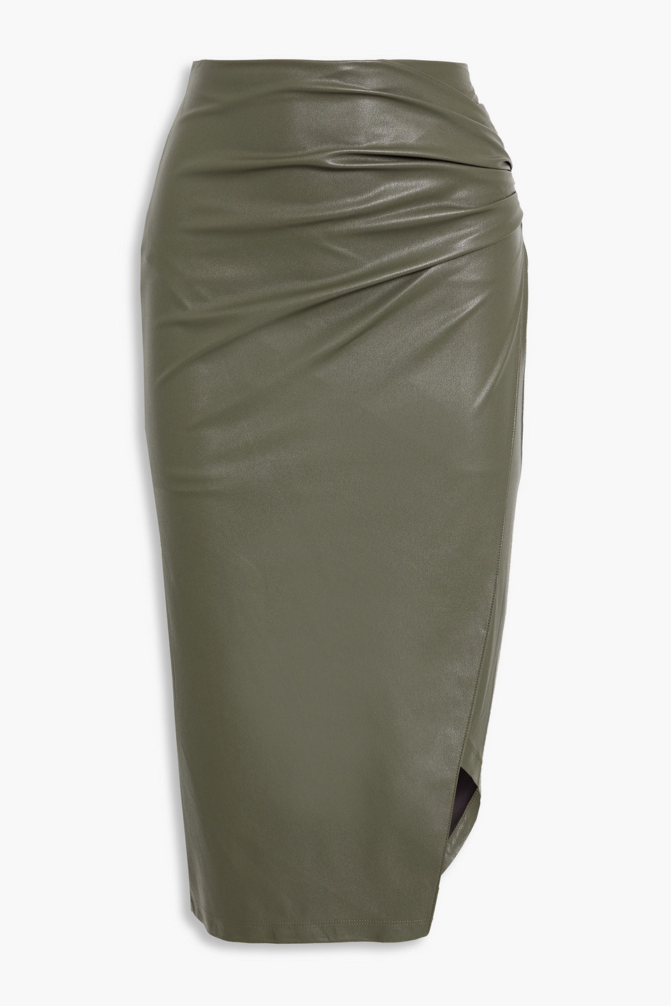 Wrap-effect midi skirt