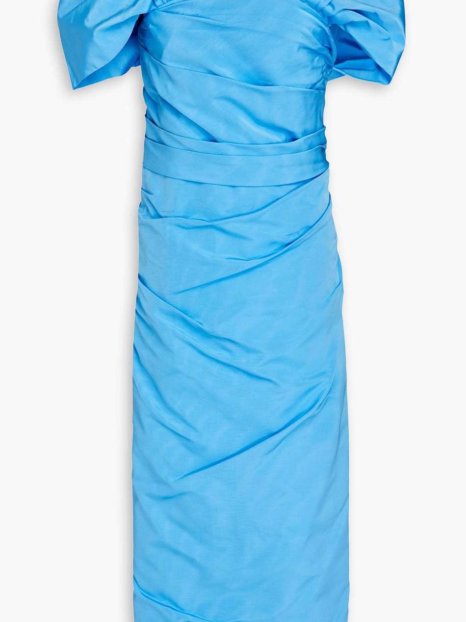pleated cotton-blend taffeta midi dress