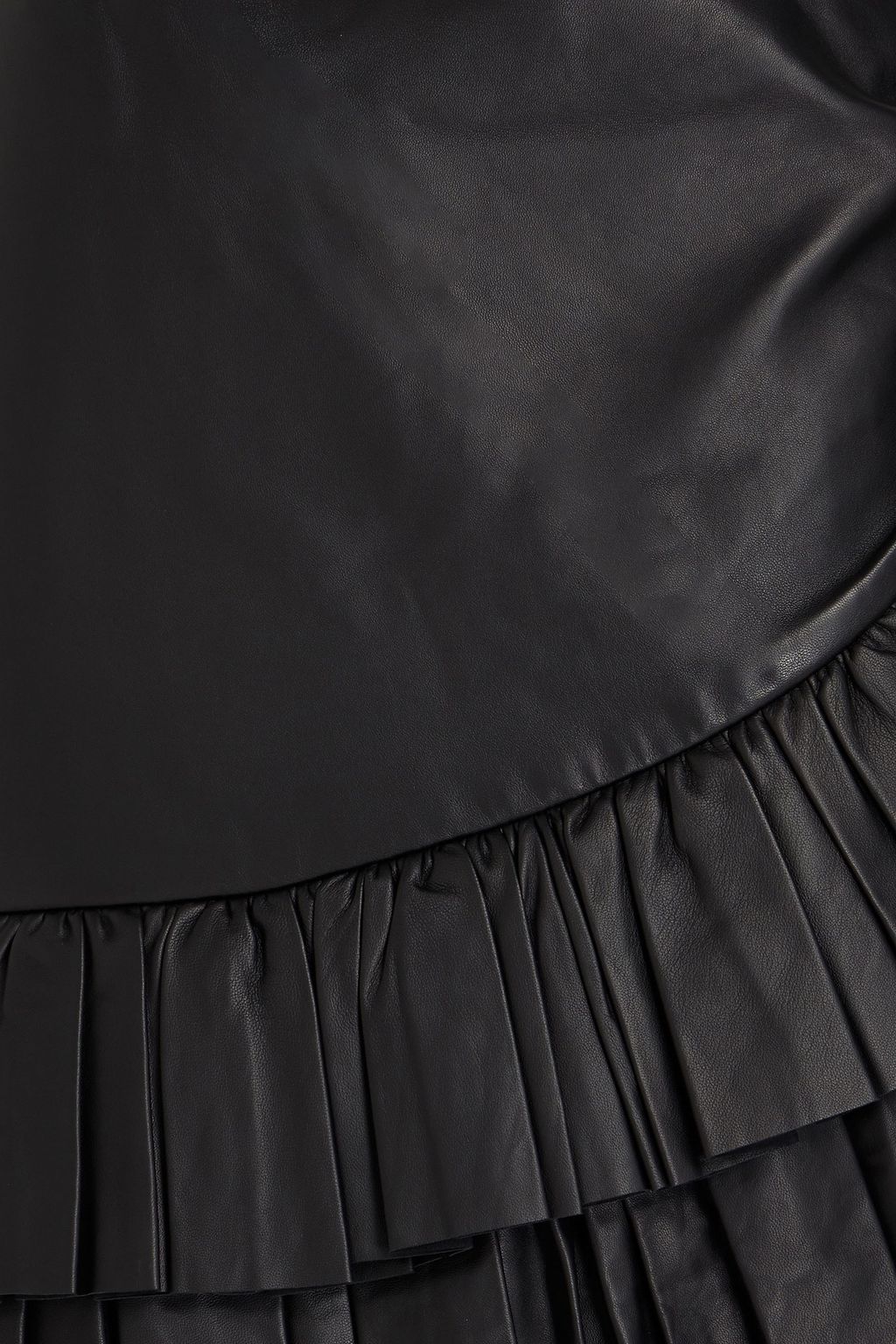 BALMAIN Asymmetric plissé leather mini skirt