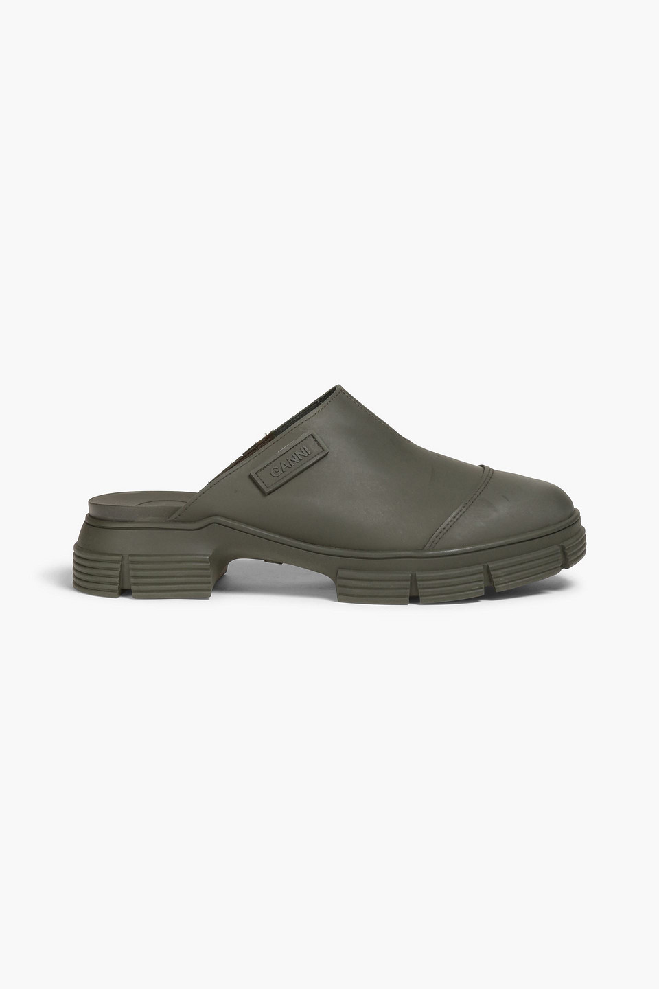 Ganni Logo-patch Recycled-rubber Mules In Grün