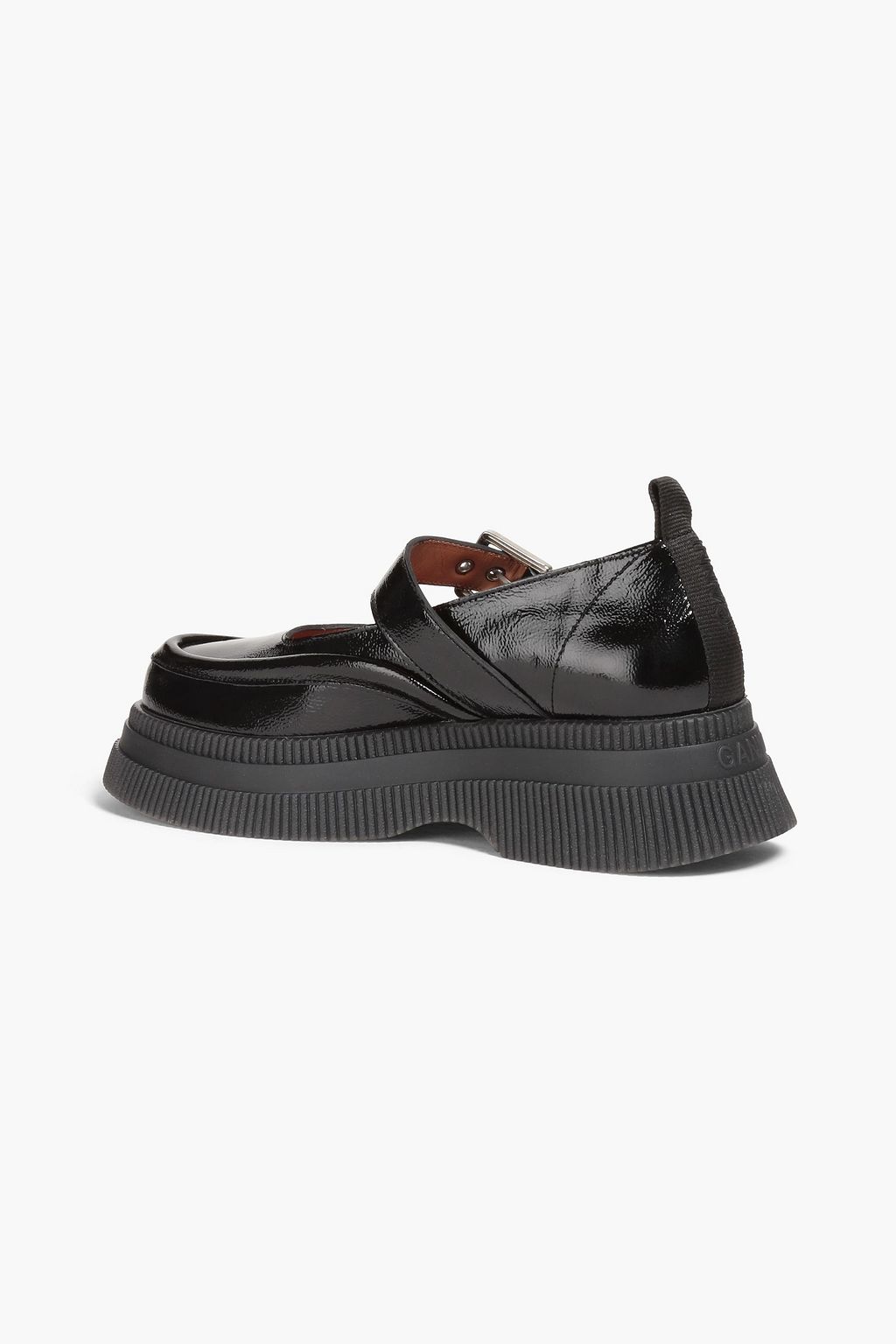 GANNI Crinkled patent-leather platform Mary Jane pumps