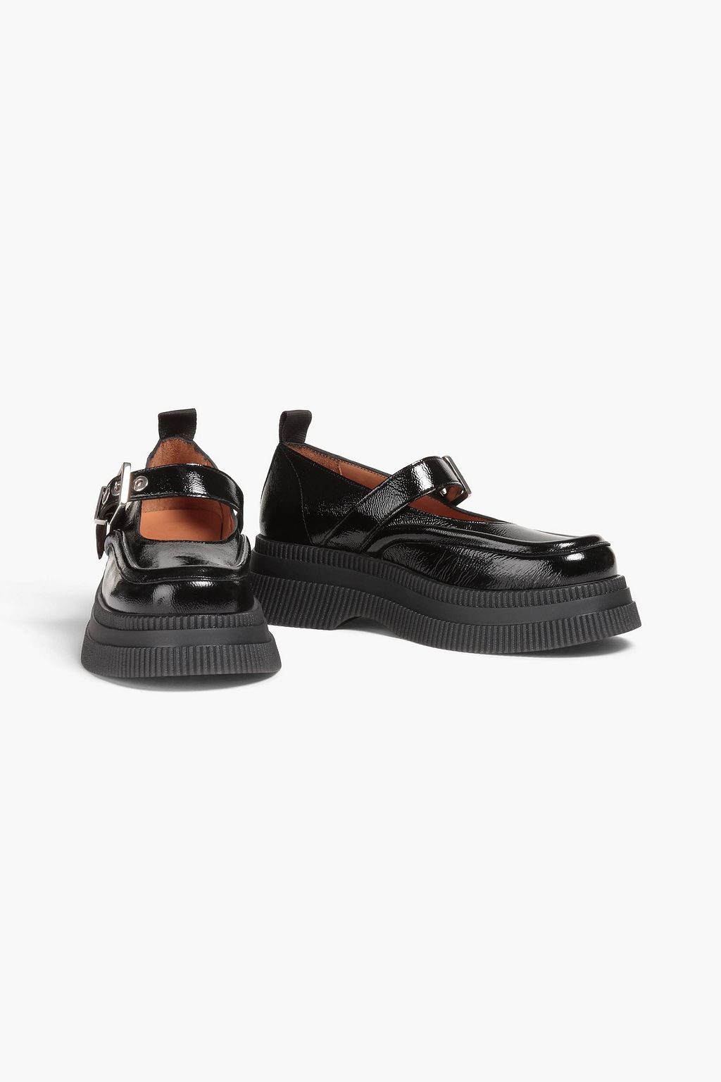 GANNI Crinkled patent-leather platform Mary Jane pumps