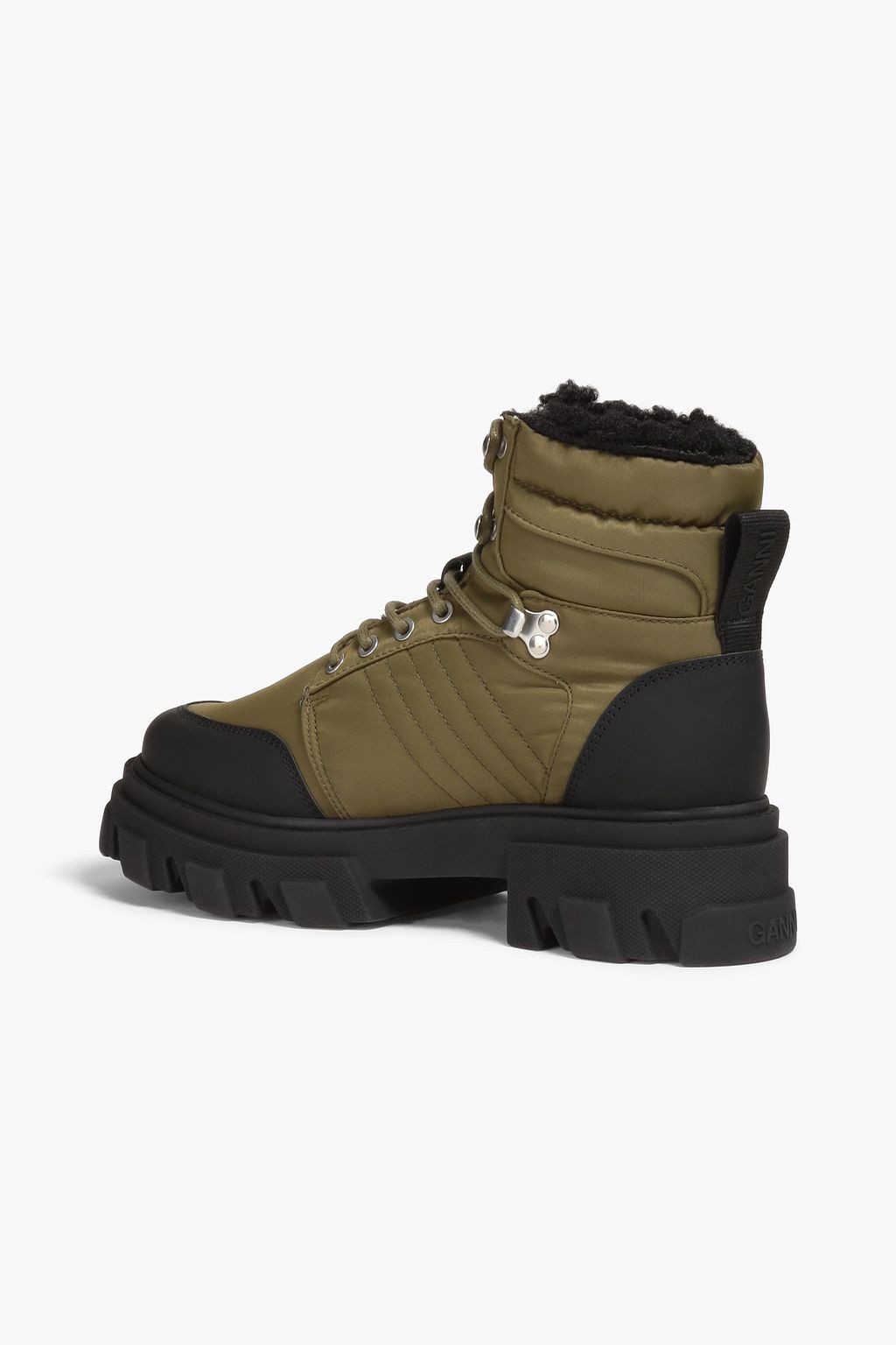 GANNI Faux shearling-lined shell hiking boots
