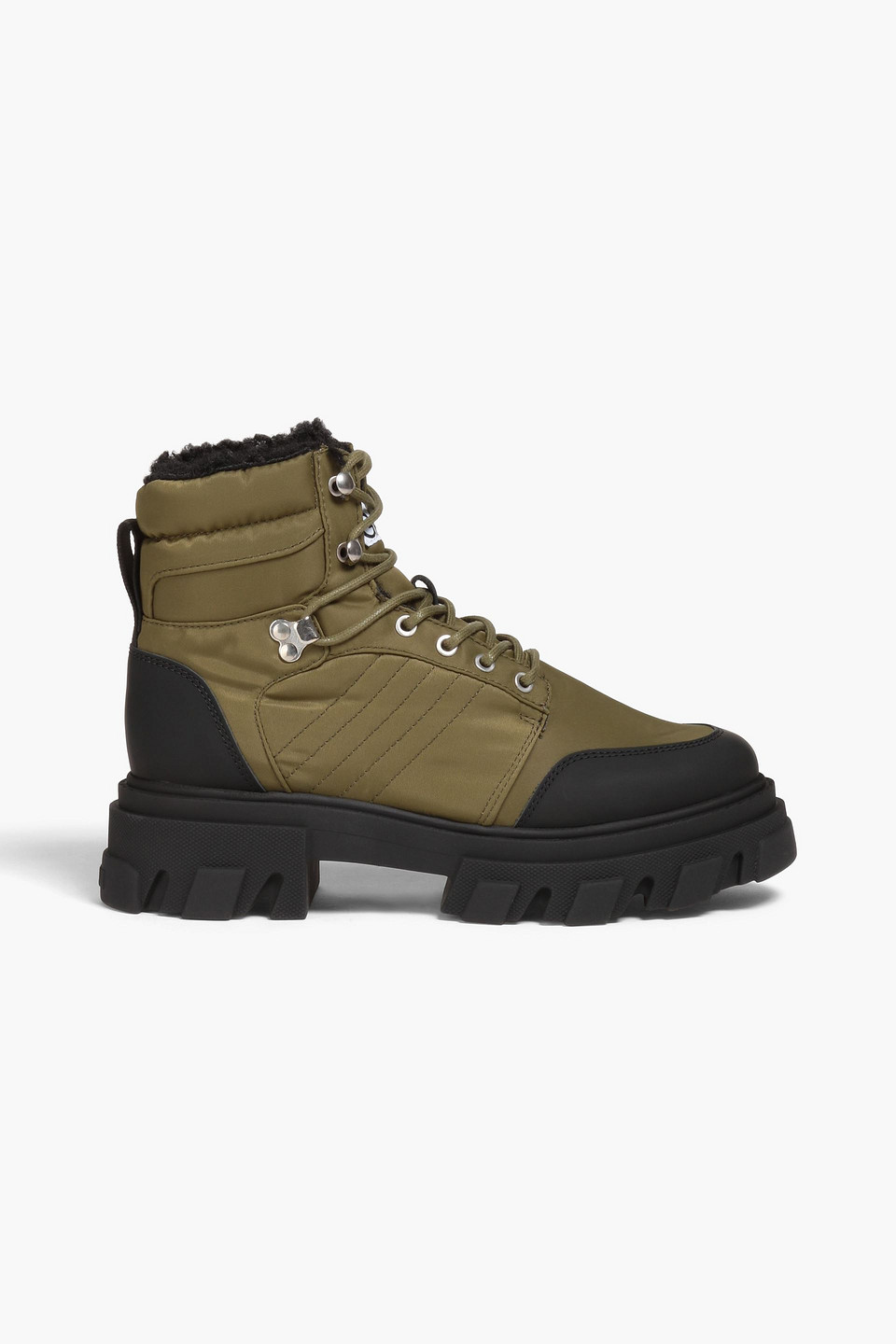 Ganni Wanderschuhe Aus Shell Mit Futter Aus Shearling-imitat In Army Green