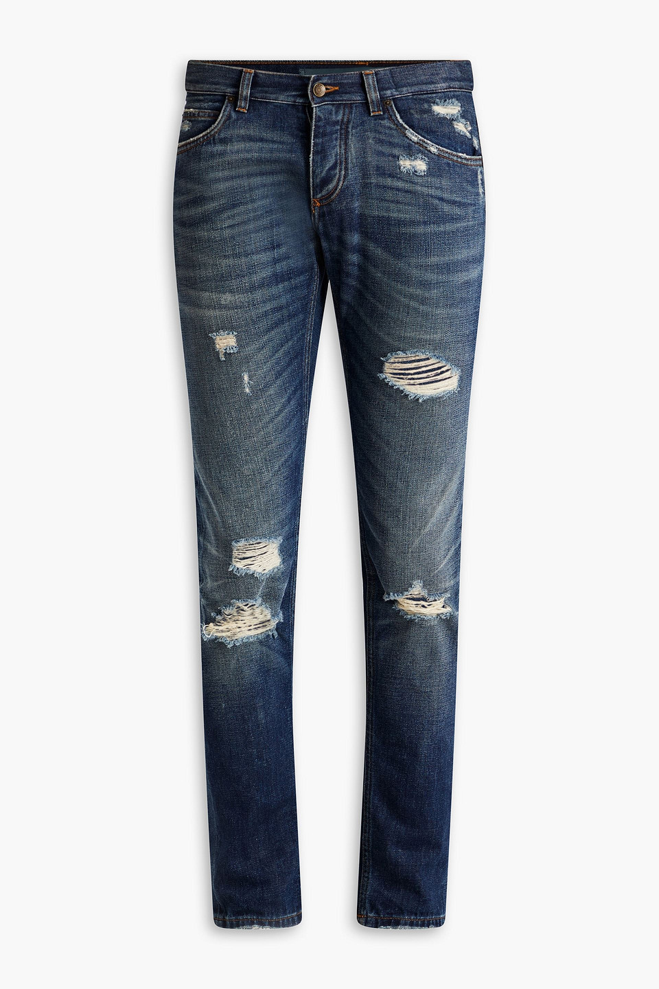 Dolce & Gabbana Skinny-fit Distressed Denim Jeans In Mid Denim