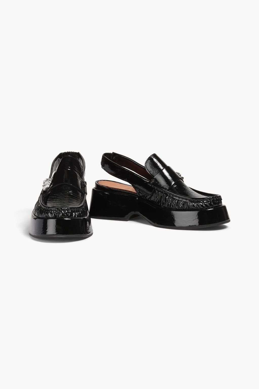 GANNI Crinkled patent-leather platform loafers