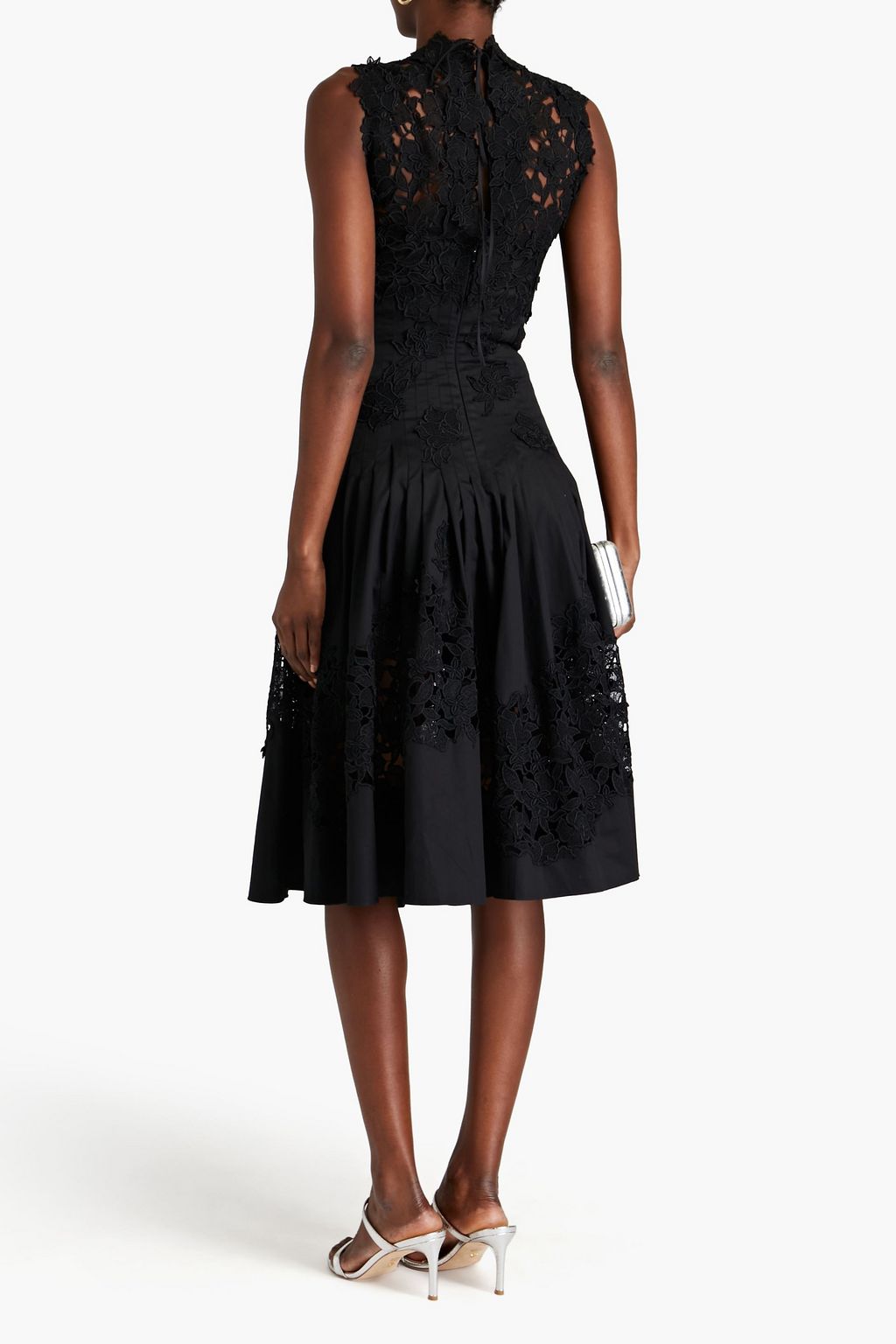 OSCAR DE LA RENTA 기퓌르 레이스 패널 코튼 혼방 포플린 미디 드레스