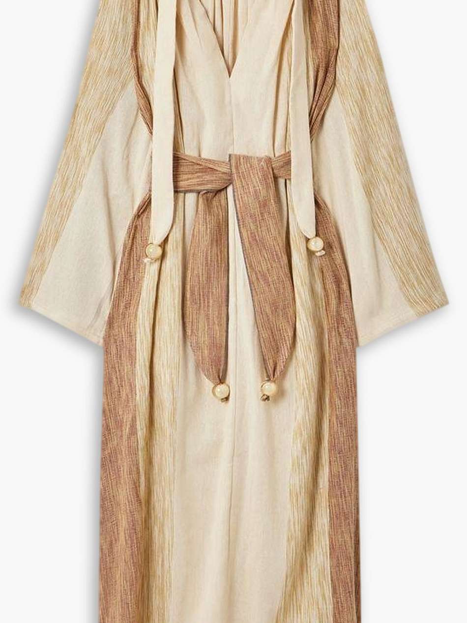 nasrin belted striped woven coverup