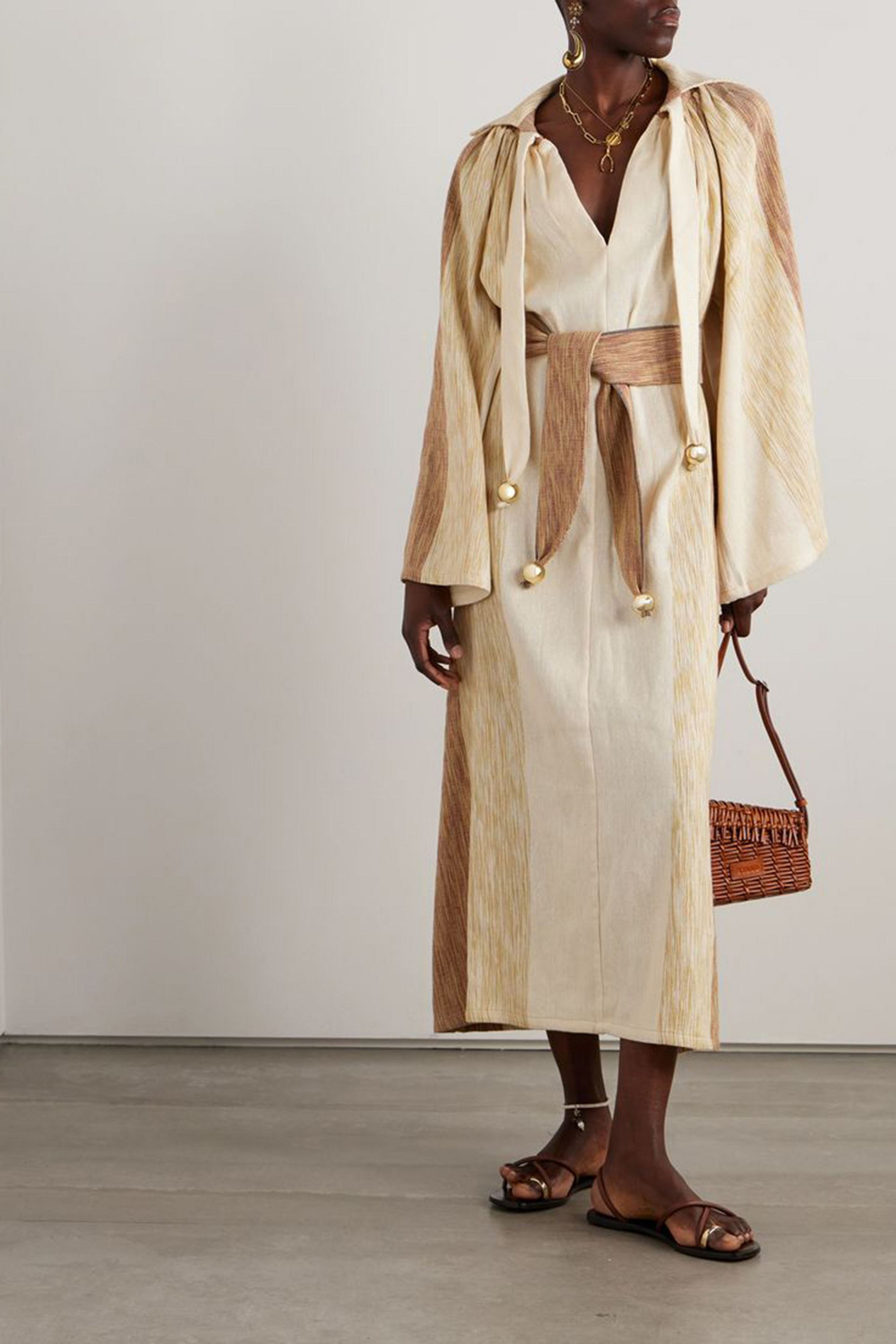 Admona Nasrin belted striped woven coverup
