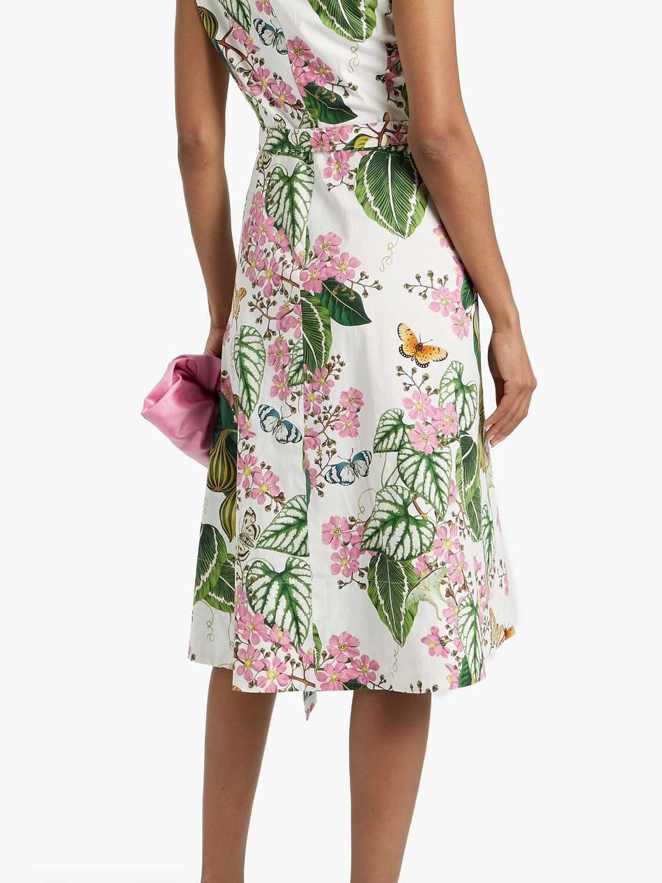 belted printed cotton-blend poplin dress