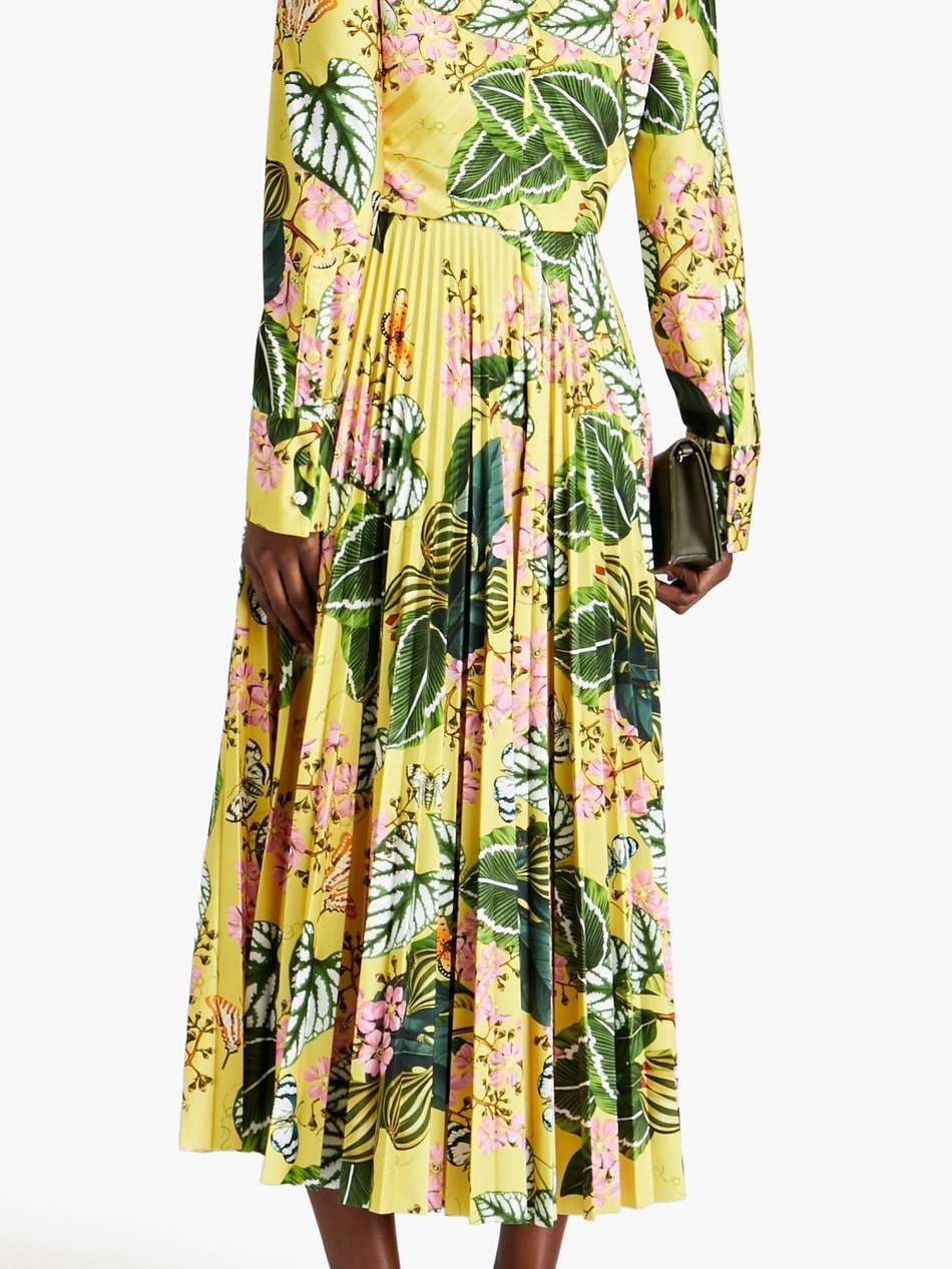 printed plissé-jersey midi dress