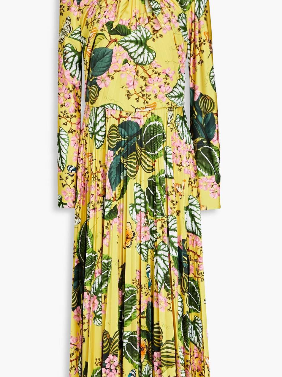 printed plissé-jersey midi dress