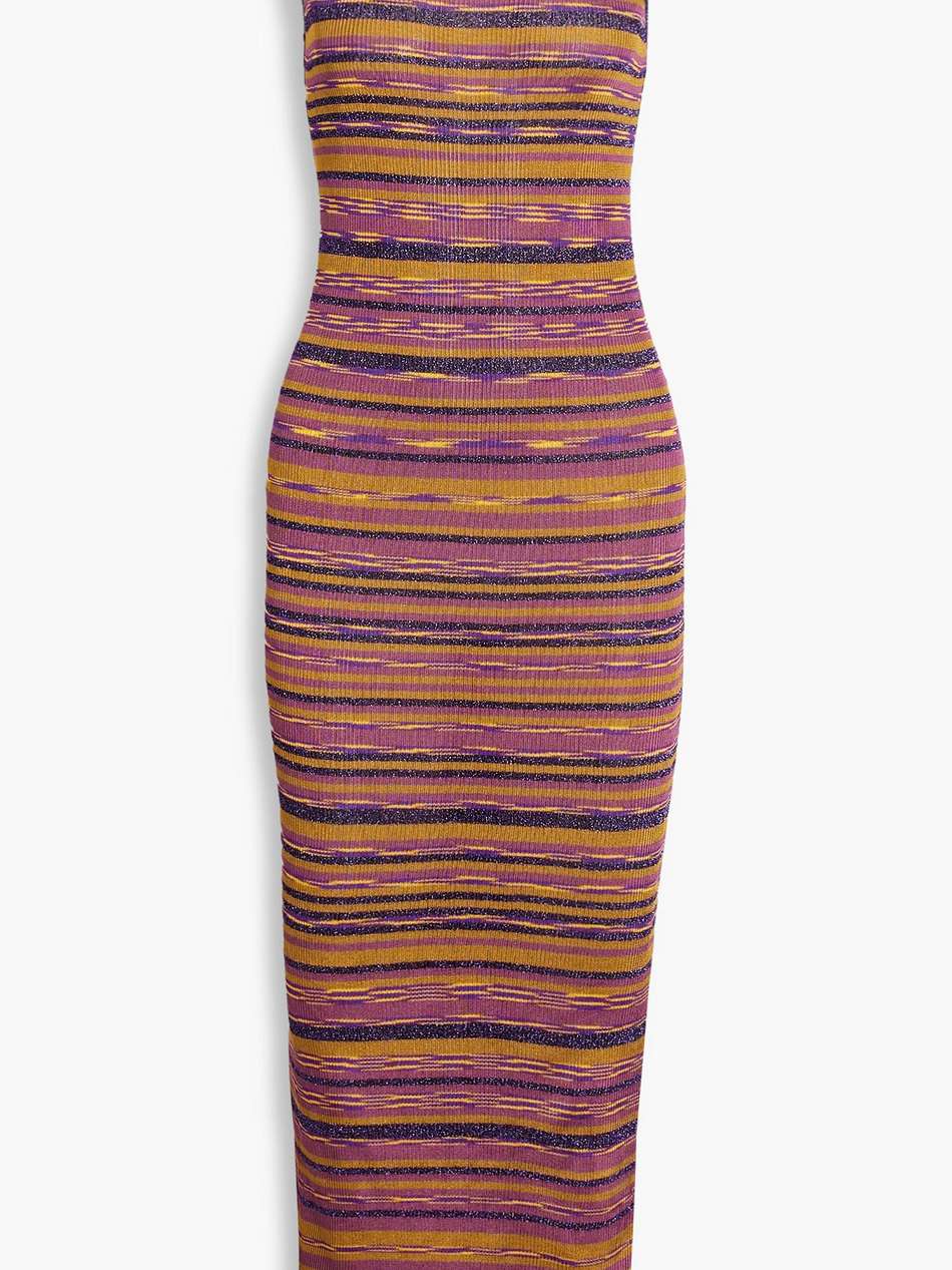 space-dyed striped crochet-knit midi dress