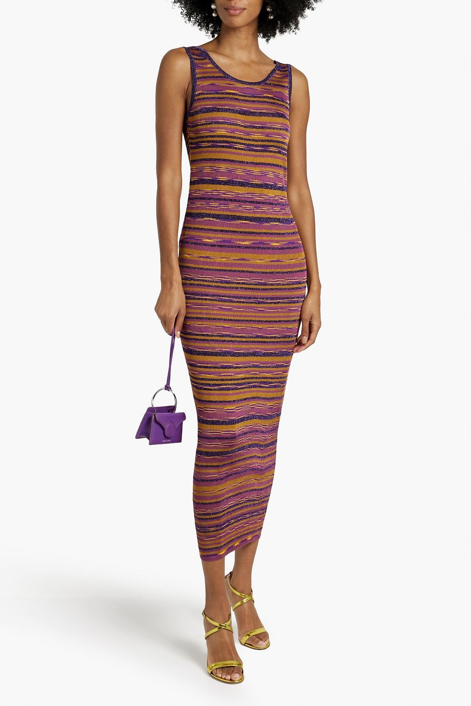 M MISSONI Spacedyed striped crochetknit midi dress THE