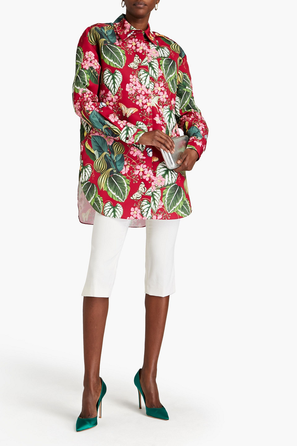 Oscar De La Renta Bedrucktes Oversized-hemd Aus Faille In Burgundy