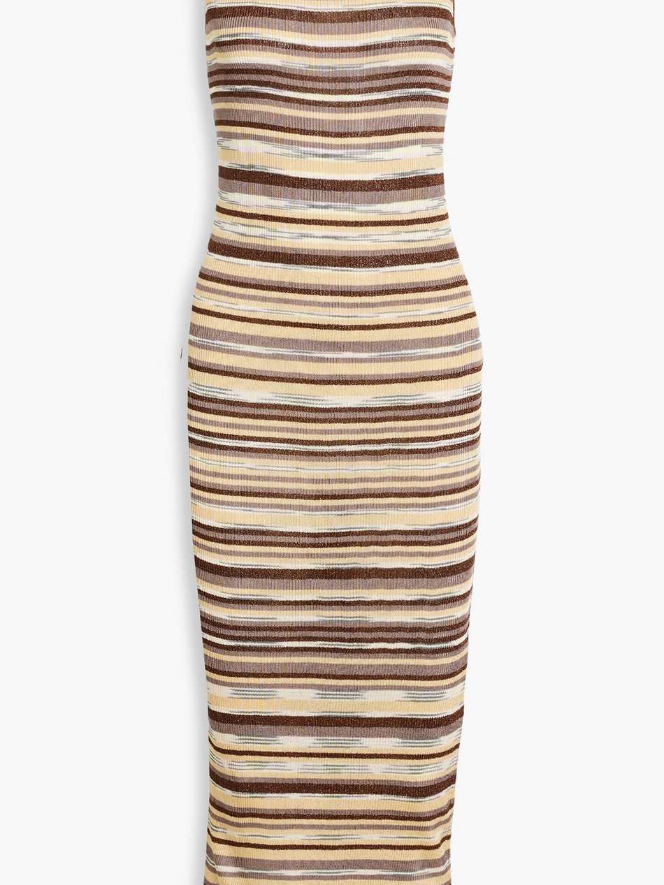metallic space-dyed ribbed-knit midi dress