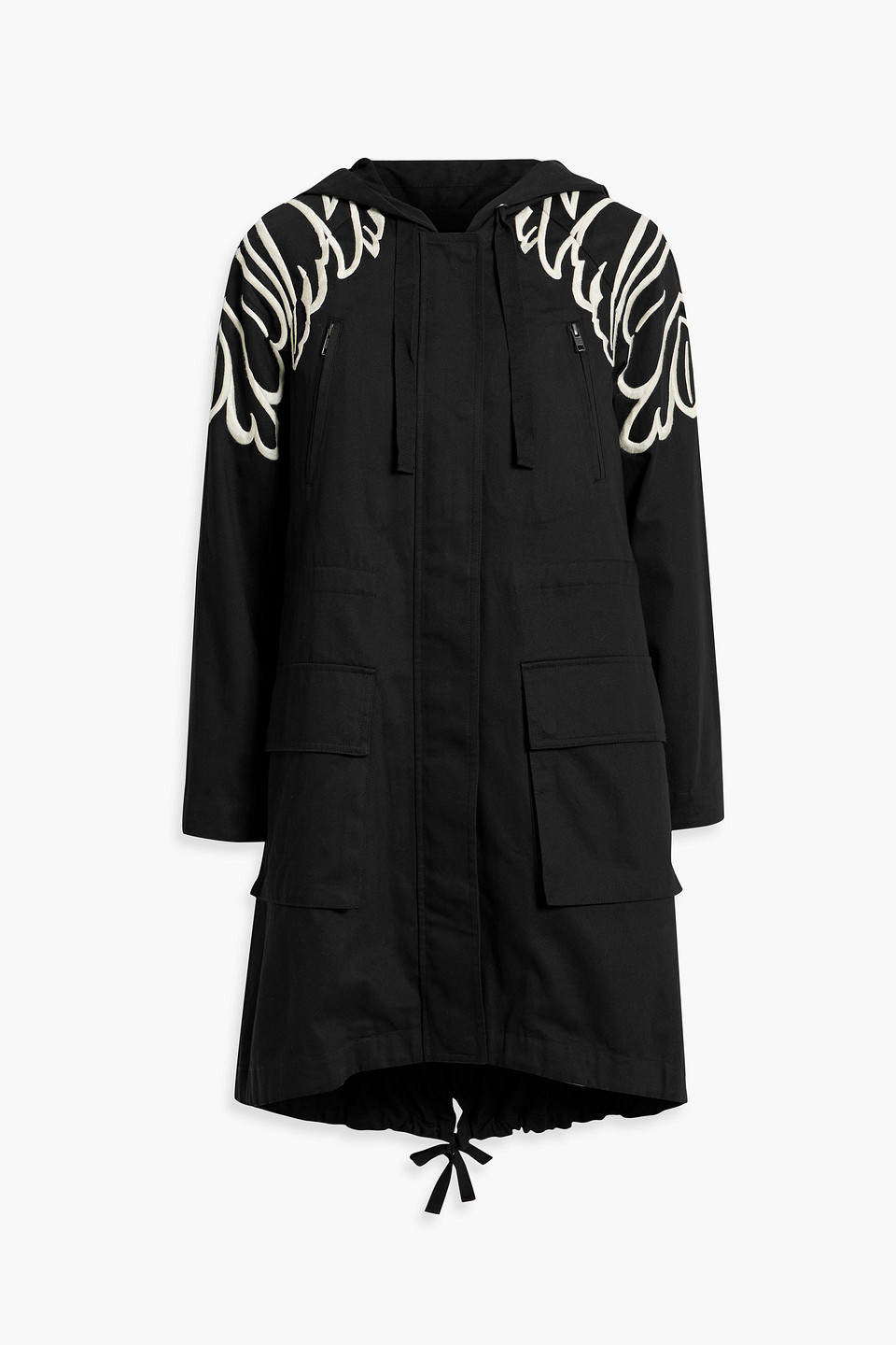Red Valentino Oversized Embroidered Cotton-twill Parka In Black