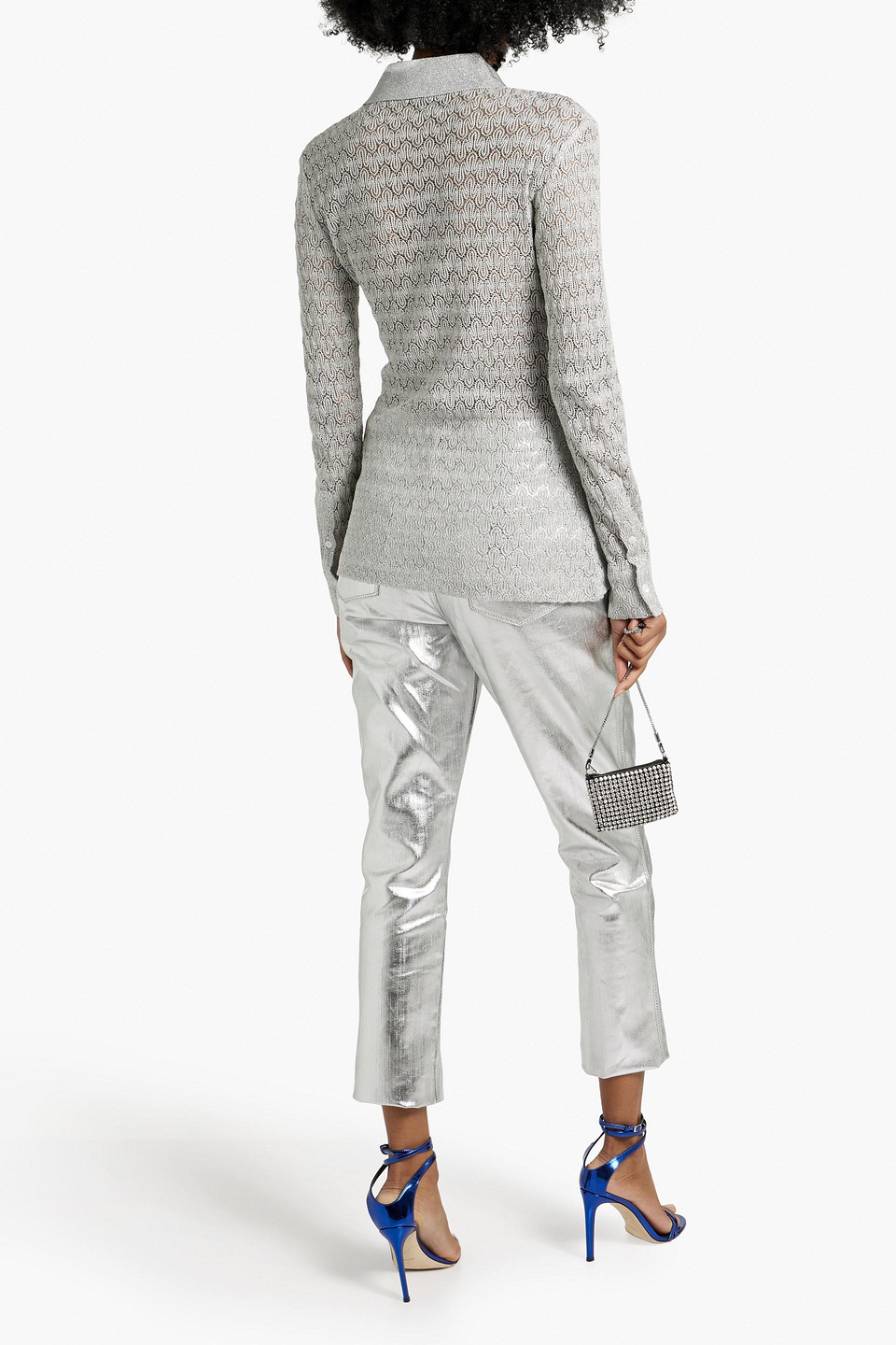 Missoni Metallic Crochet-knit Shirt In Silver