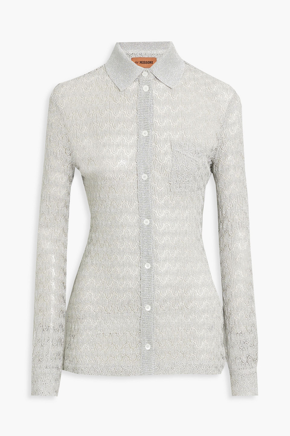 Missoni Metallic Crochet-knit Shirt In Silver