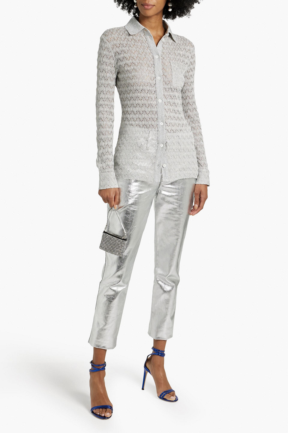 Shop Missoni Metallic Crochet-knit Shirt In Silver