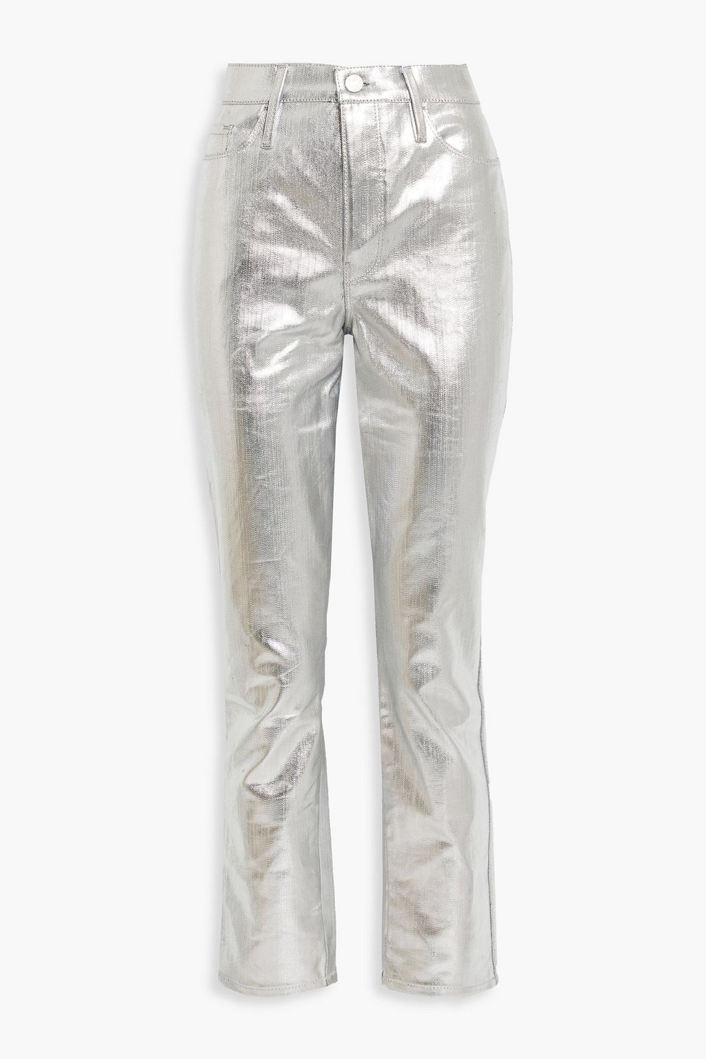 FRAME Le Sylvie metallic coated high-rise straight-leg jeans | THE OUTNET