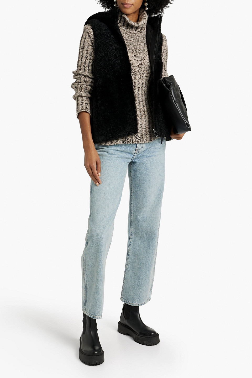 Shop Karl Donoghue Shearling Hooded Vest In Black