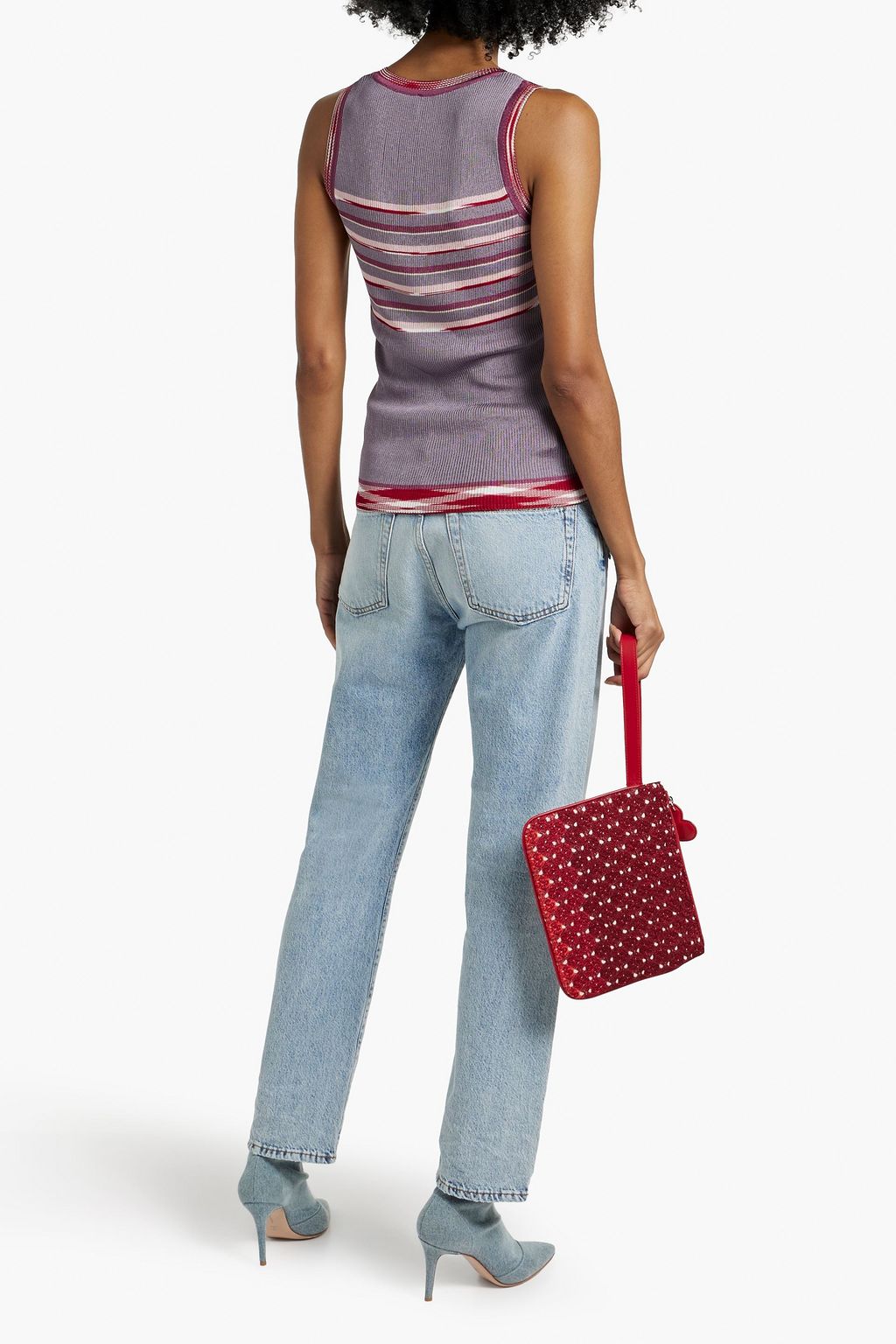 MISSONI Space-dyed striped crochet-knit tank