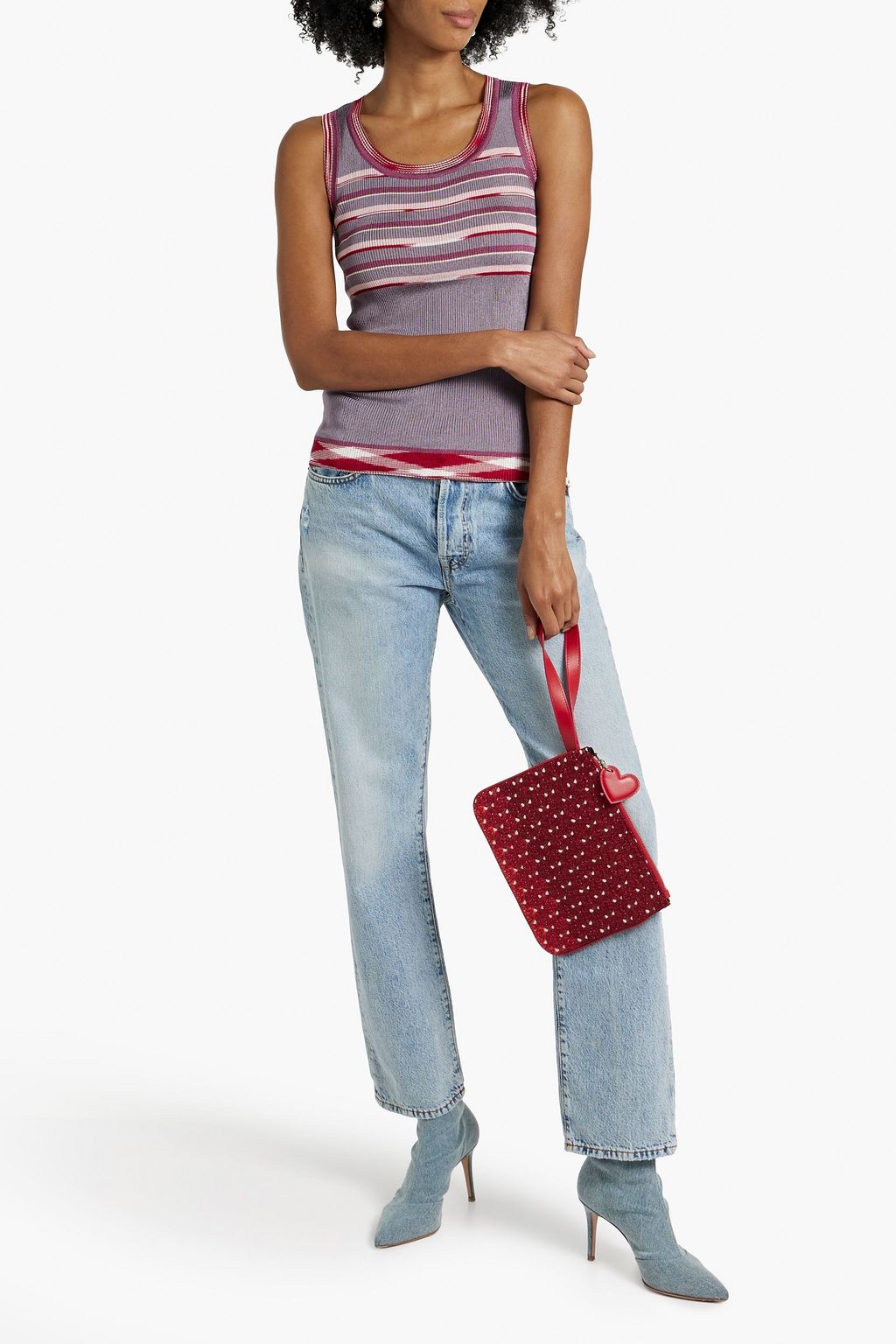 MISSONI Space-dyed striped crochet-knit tank