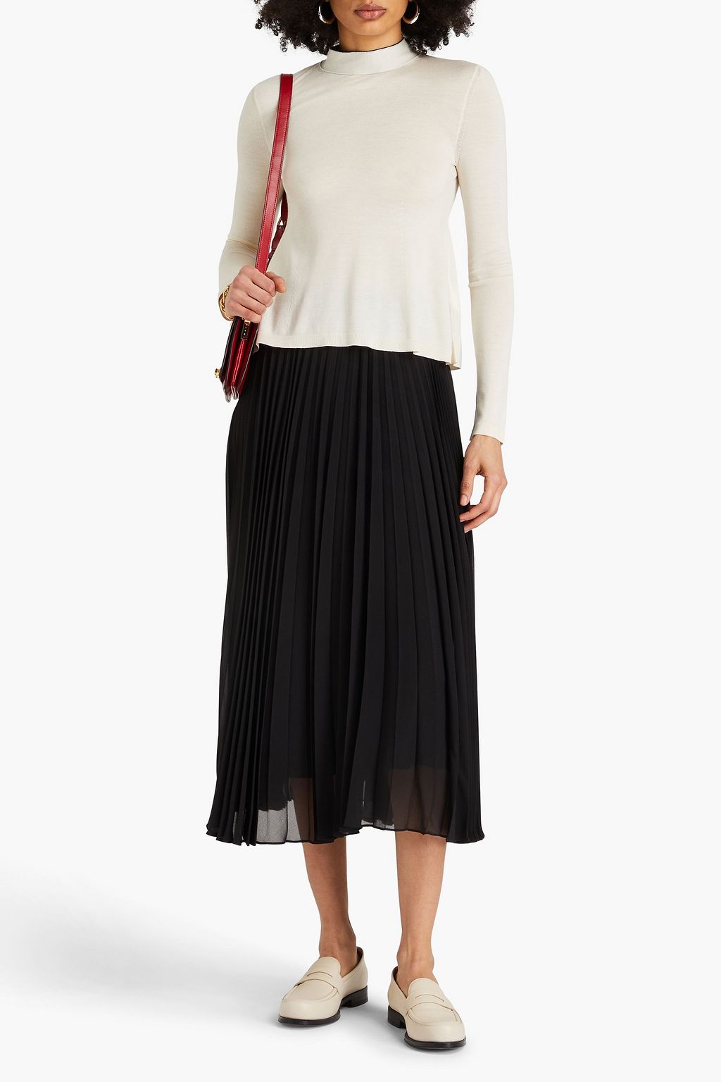 REDVALENTINO كنزة رياضية بياقة عالية من مزيج الكشمير والحرير والصوف