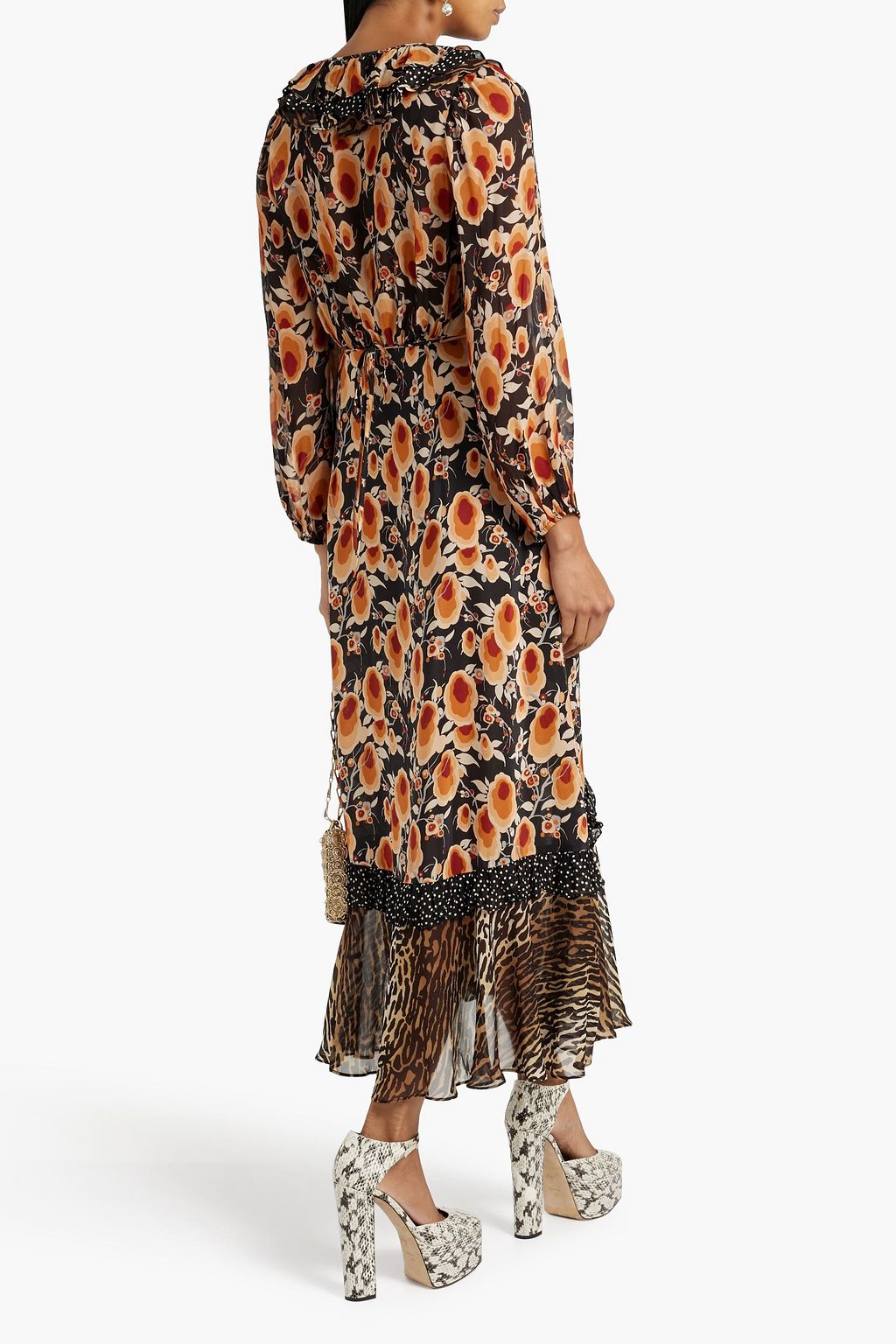 RIXO Jaida ruffled printed silk-chiffon midi dress