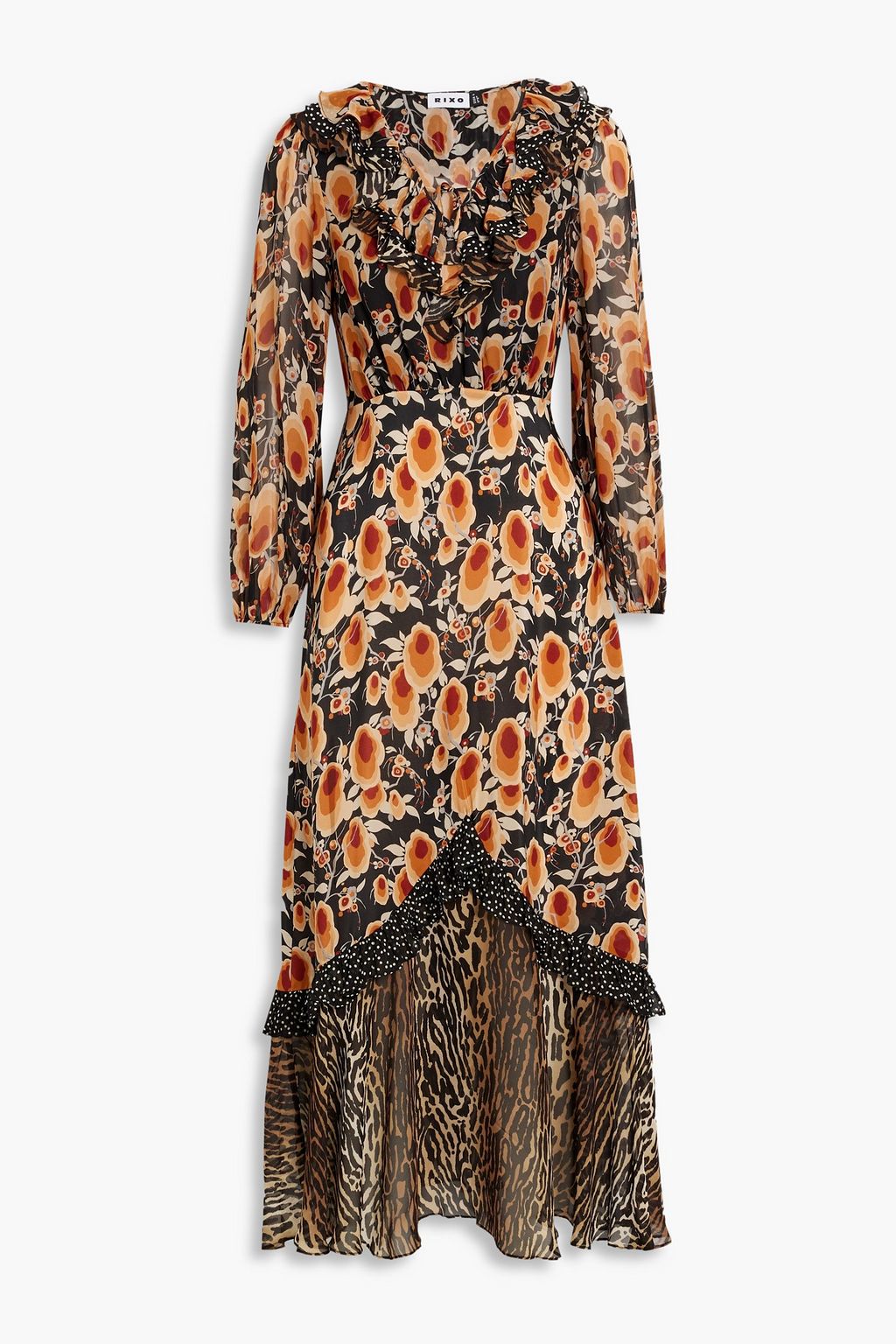 RIXO Jaida ruffled printed silk-chiffon midi dress | THE OUTNET