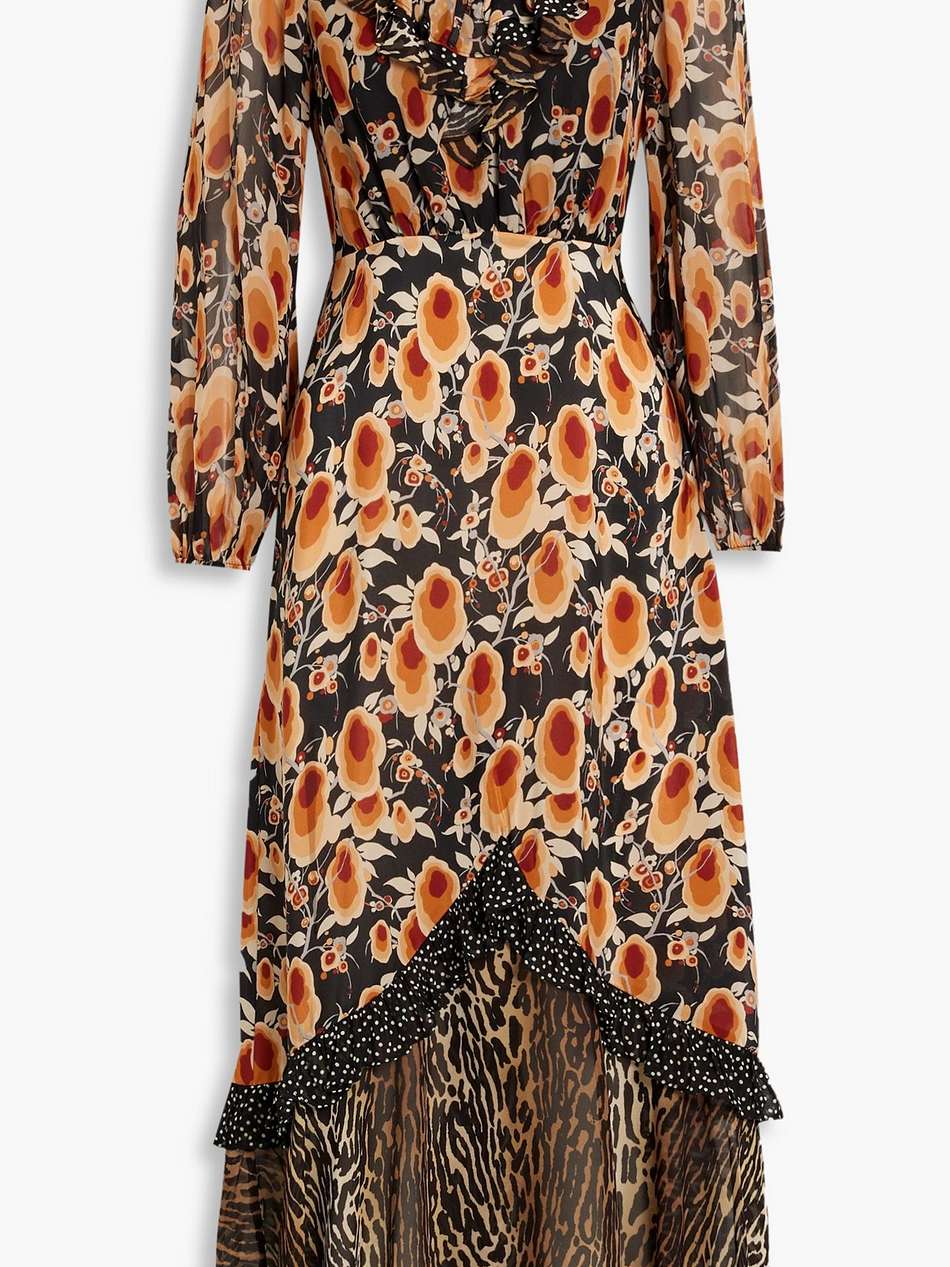 jaida ruffled printed silk-chiffon midi dress