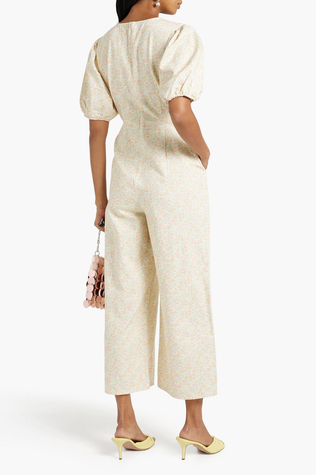 RIXO Ainsley cropped floral-print denim jumpsuit