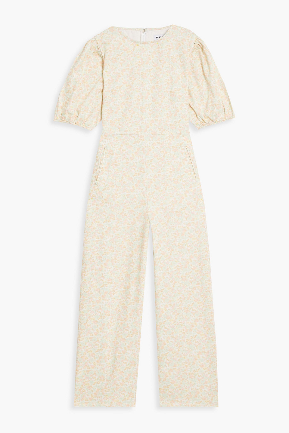 Rixo London Ainsley Cropped Floral-print Denim Jumpsuit In Pastel Yellow