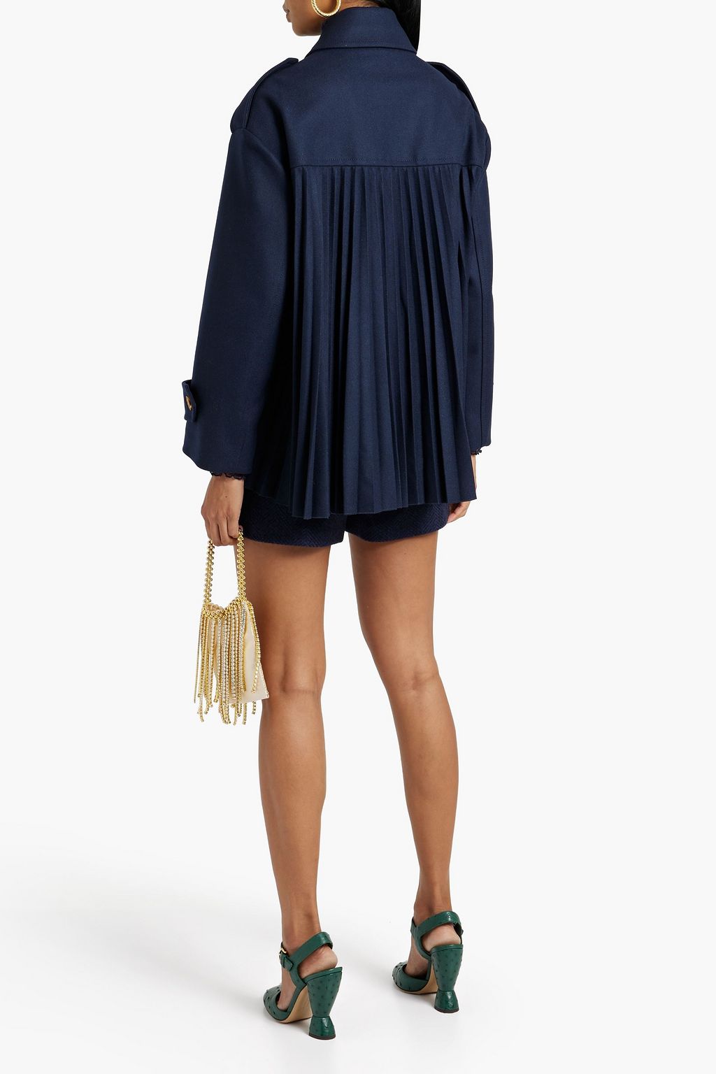 REDVALENTINO Double-breasted pleated wool and cashmere-blend drill coat