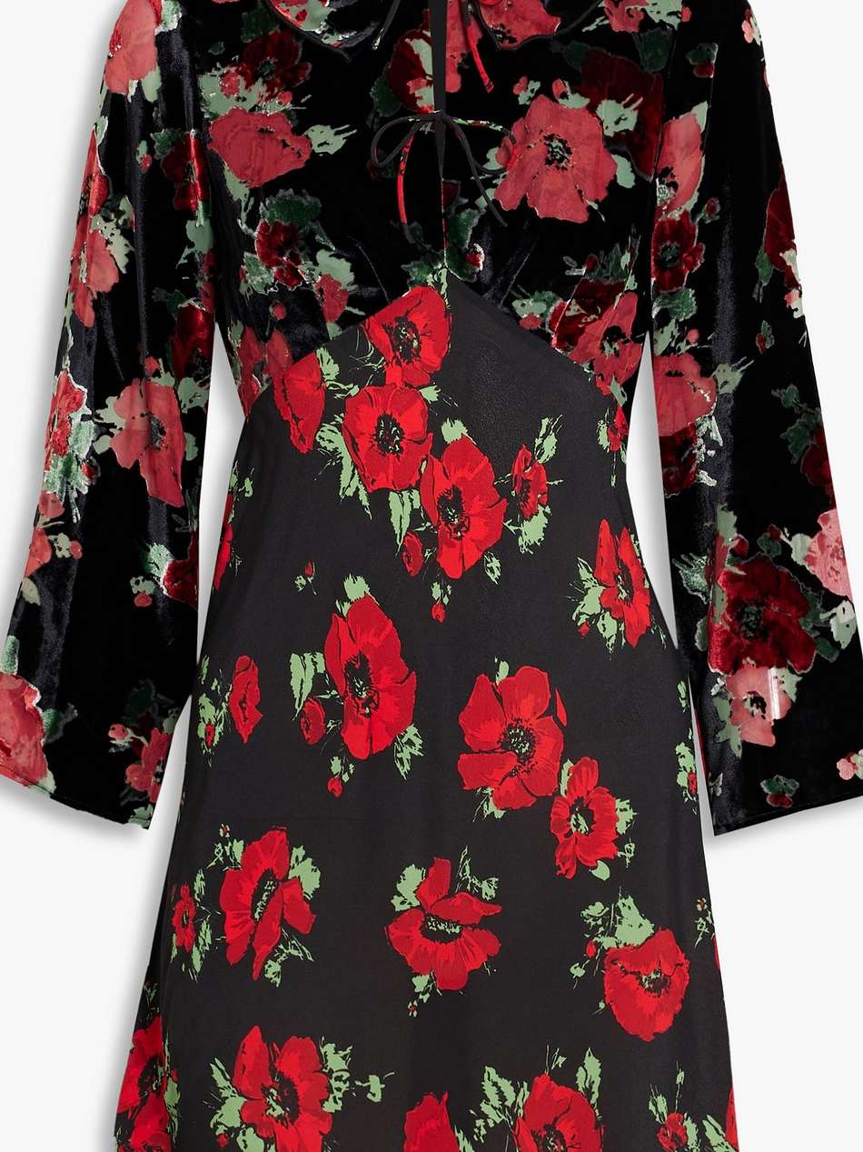 malibu floral-print silk-blend devoré-velvet and crepe de chine mini dress