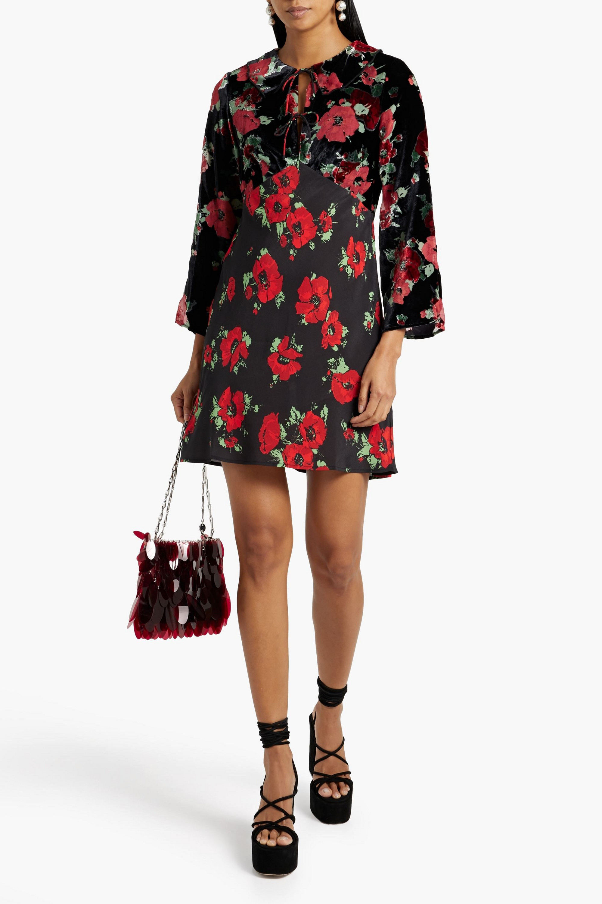 RIXO Malibu floral-print silk-blend devoré-velvet and crepe de chine mini dress