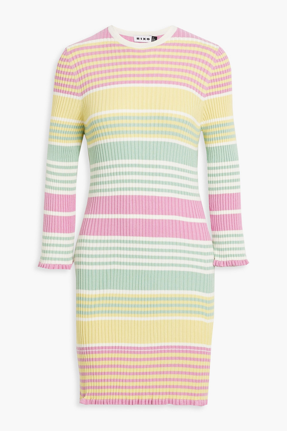 Rixo London Striped Ribbed-knit Mini Dress In Pastel Yellow