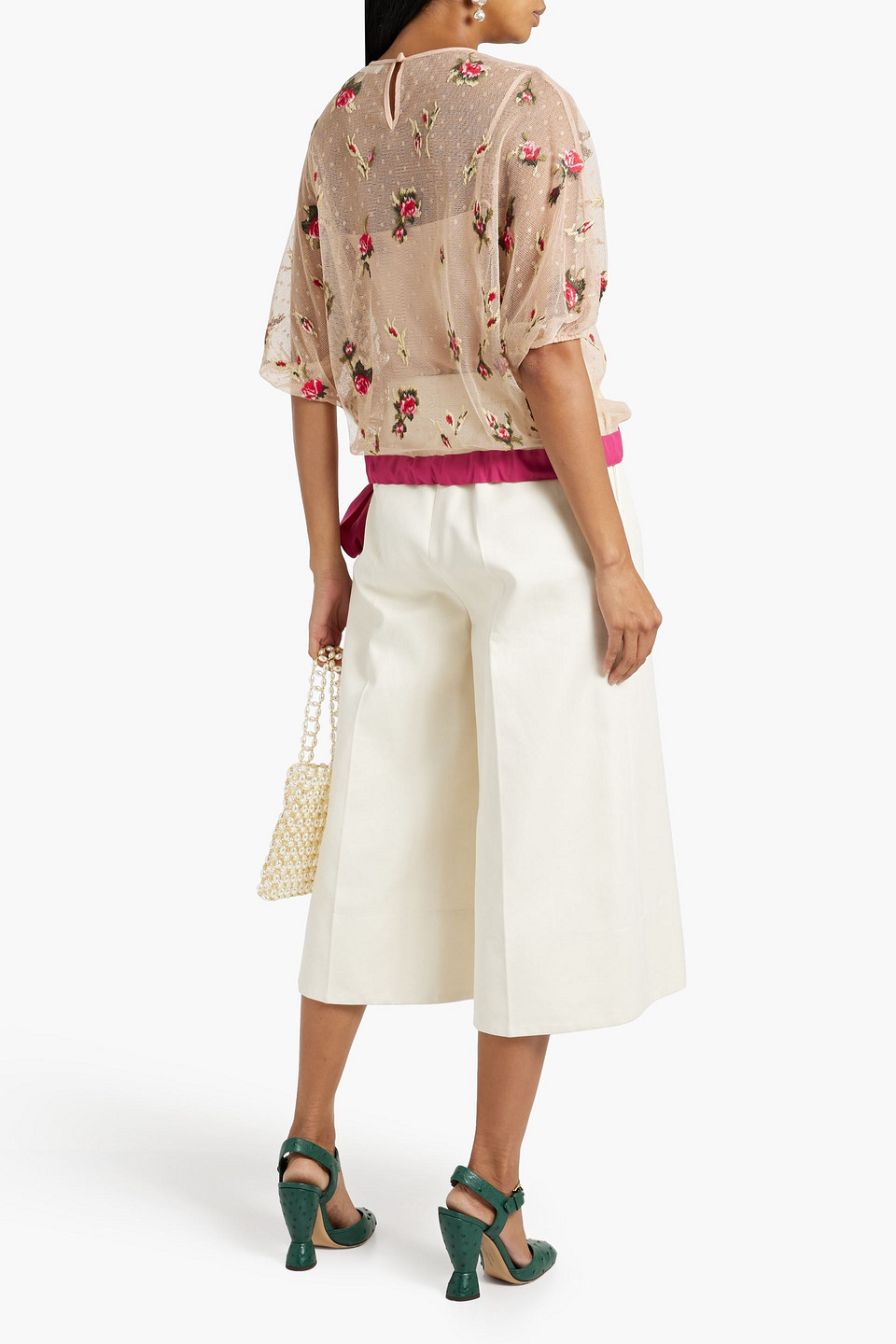 Shop Red Valentino Embroidered Point D'espirit Blouse In Antique Rose