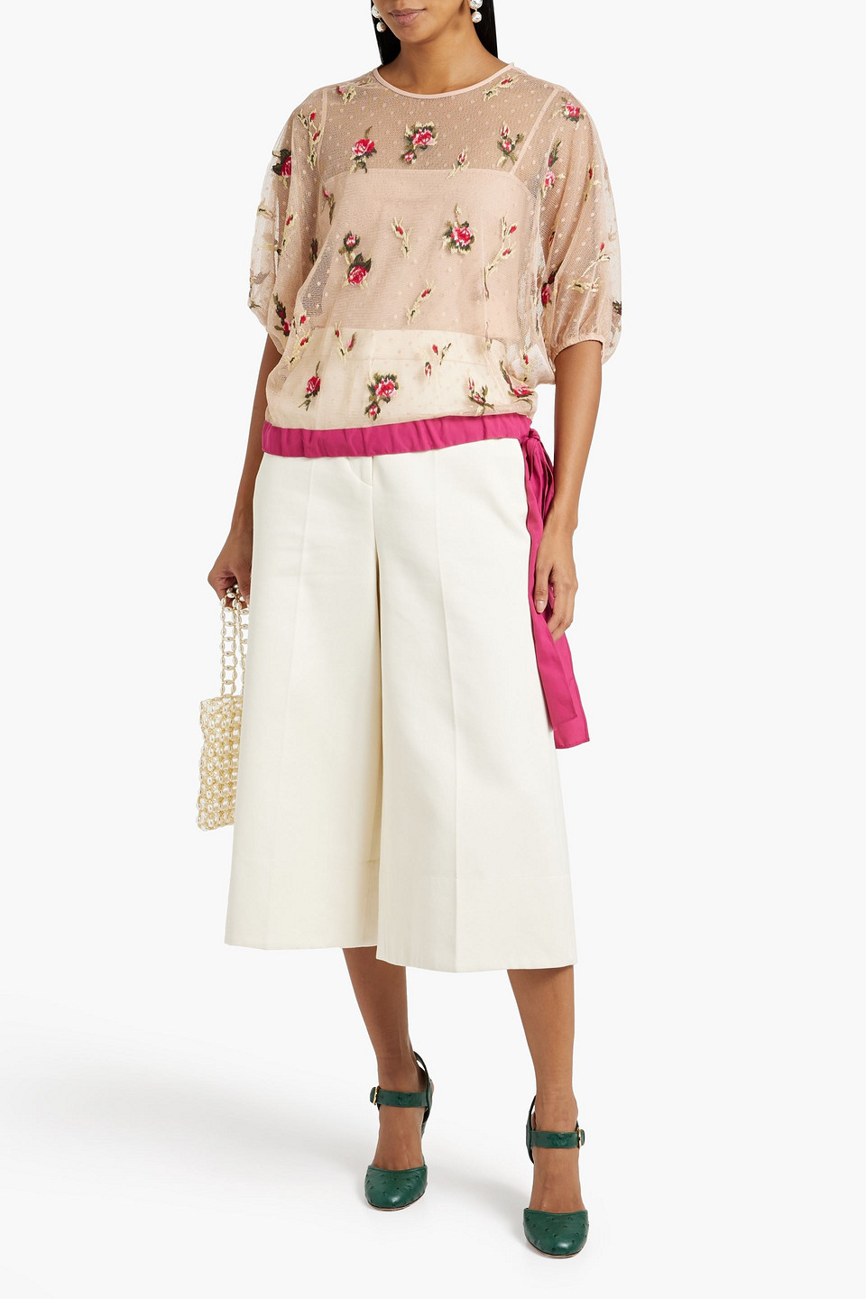 Shop Red Valentino Embroidered Point D'espirit Blouse In Antique Rose