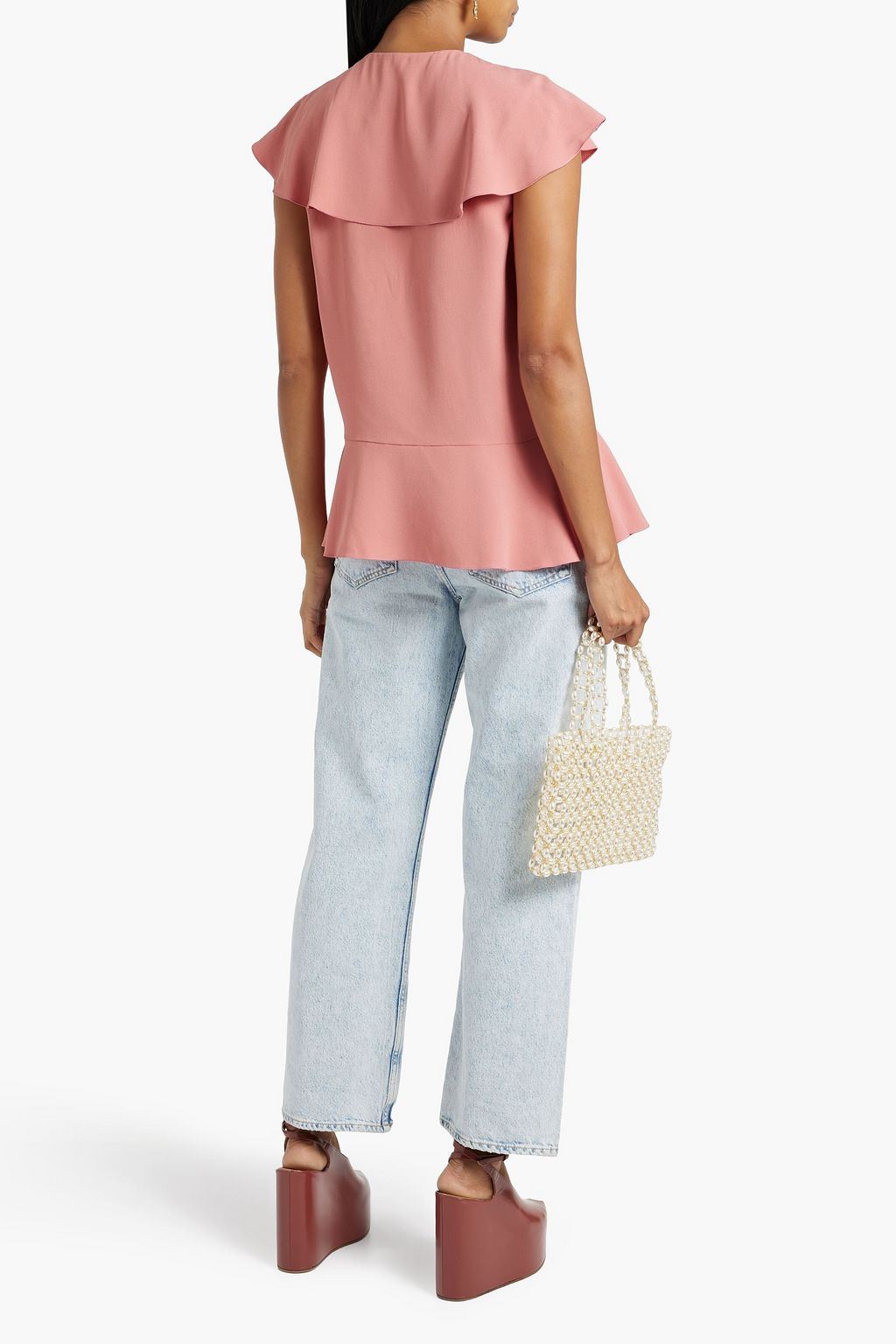 REDVALENTINO Ruffled cutout crepe top