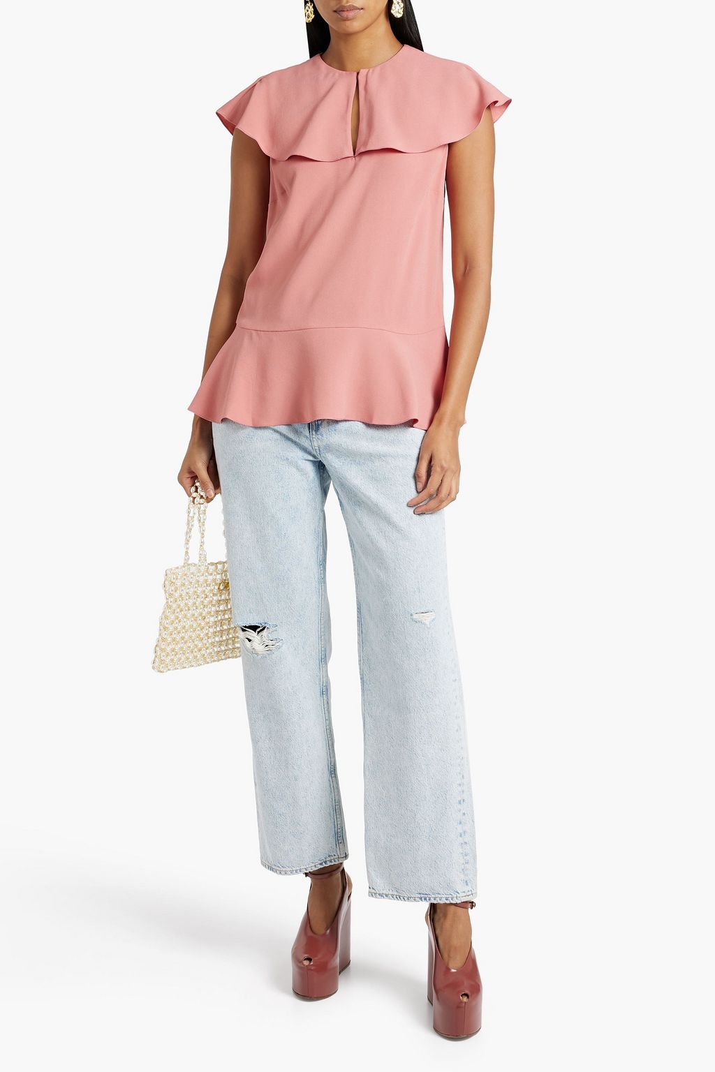 REDVALENTINO Ruffled cutout crepe top